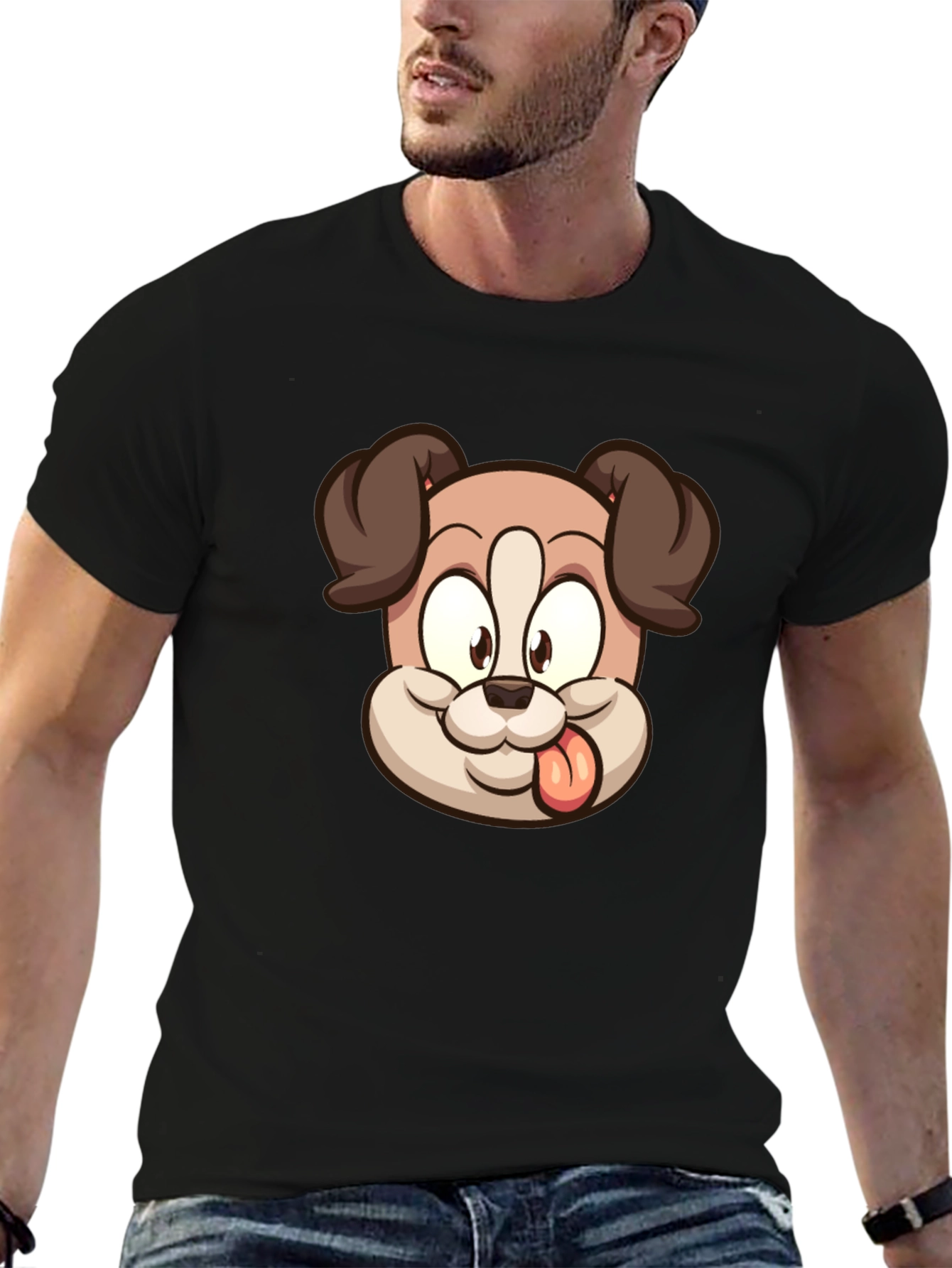 Cartoon Dog Graphic T-Shirt - Black Cotton Tee