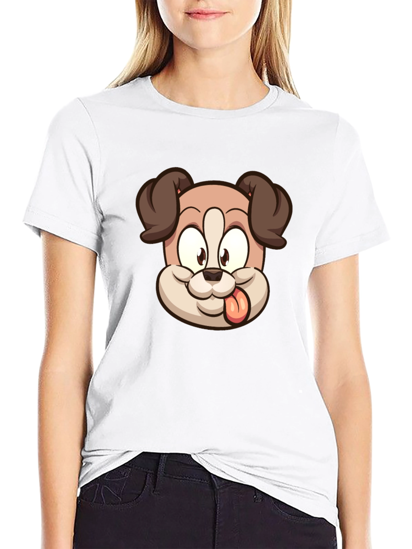 Cartoon Dog Graphic T-Shirt - Black Cotton Tee
