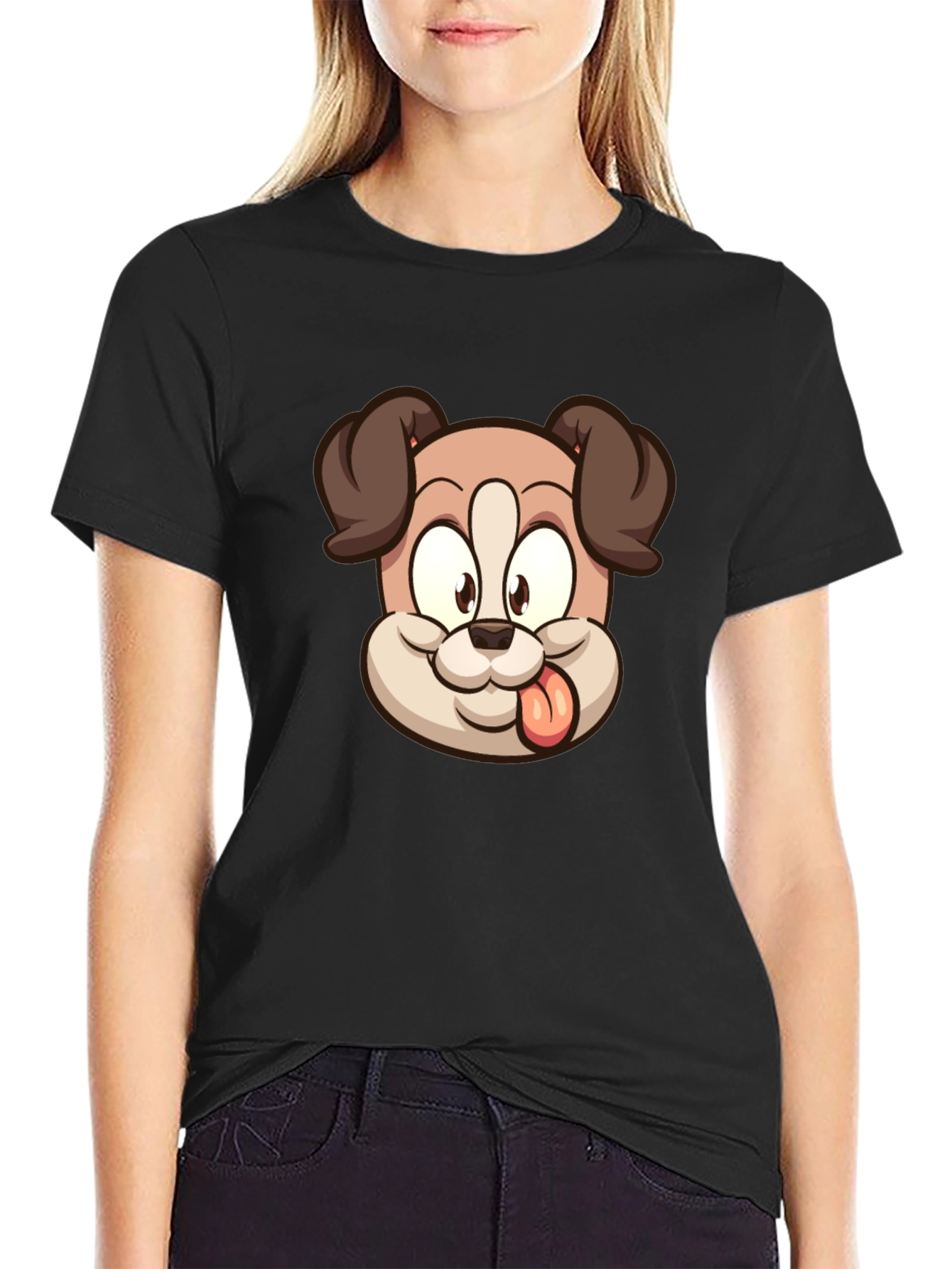 Cartoon Dog Graphic T-Shirt - Black Cotton Tee
