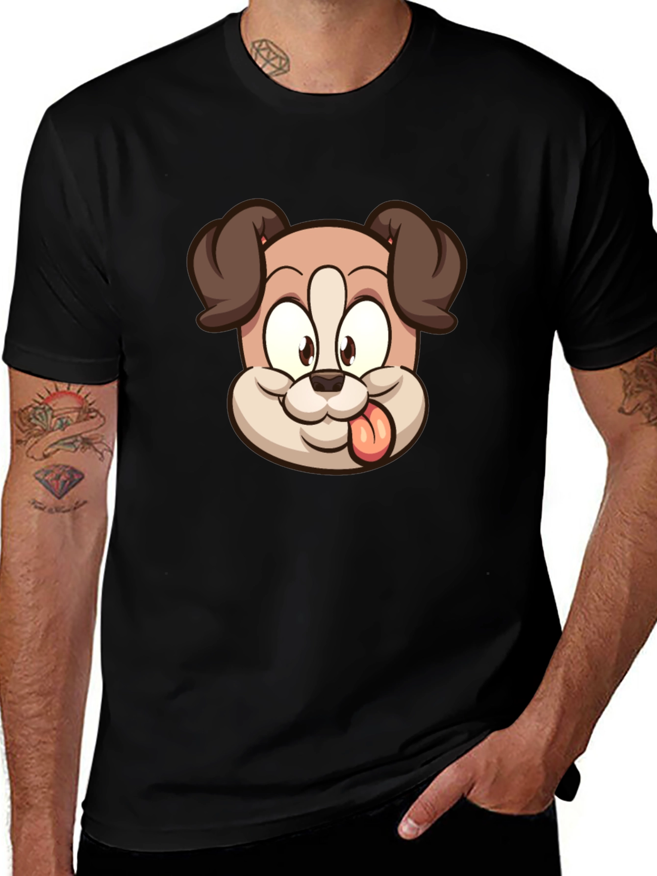 Cartoon Dog Graphic T-Shirt - Black Cotton Tee