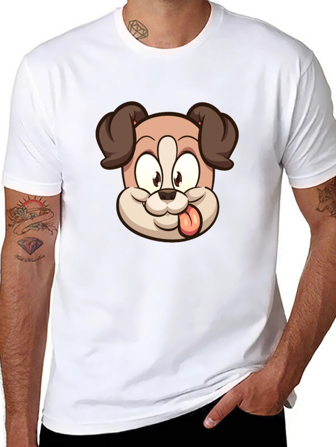 Cartoon Dog Graphic T-Shirt - Black Cotton Tee