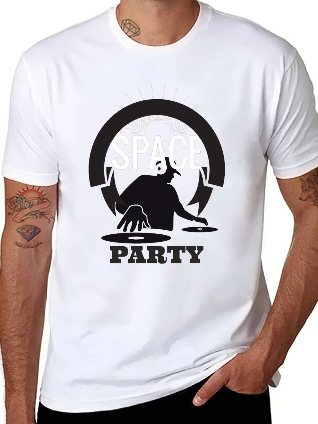 Space Party Graphic Tee - Black Cotton T-Shirt