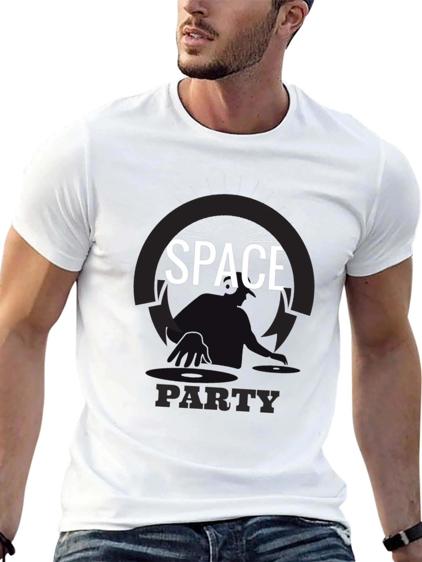 Space Party Graphic Tee - Black Cotton T-Shirt