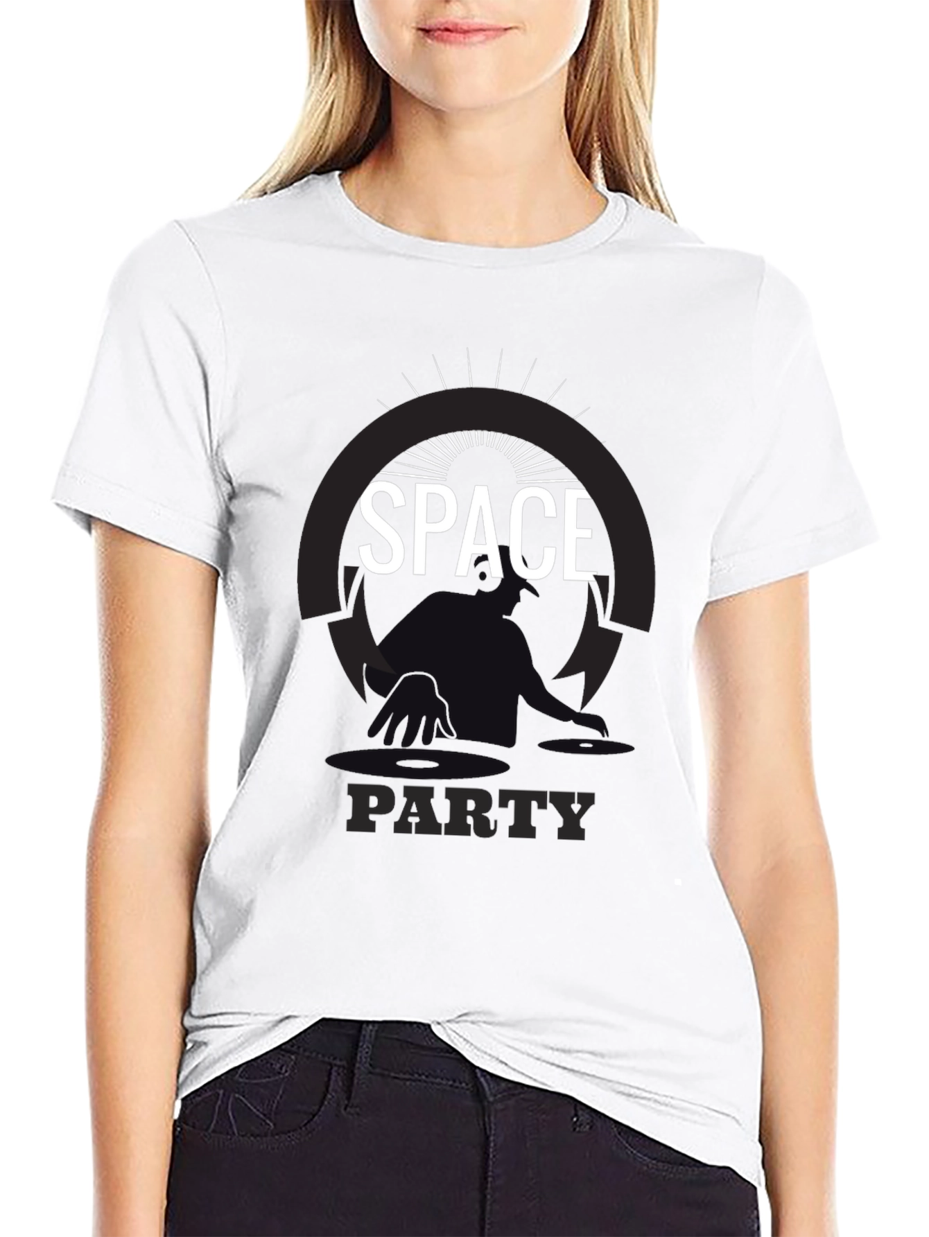 Space Party Graphic Tee - Black Cotton T-Shirt