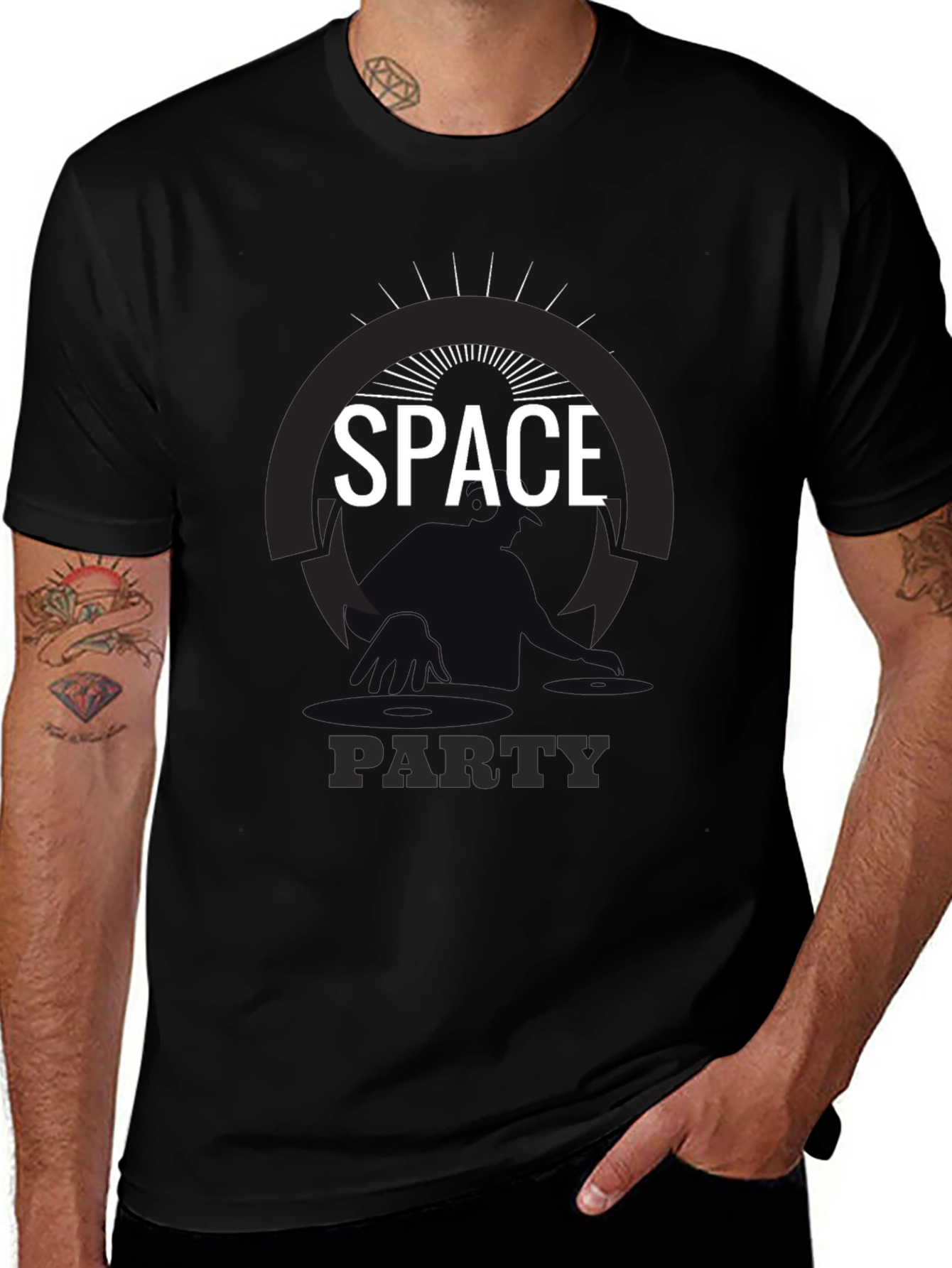 Space Party Graphic Tee - Black Cotton T-Shirt