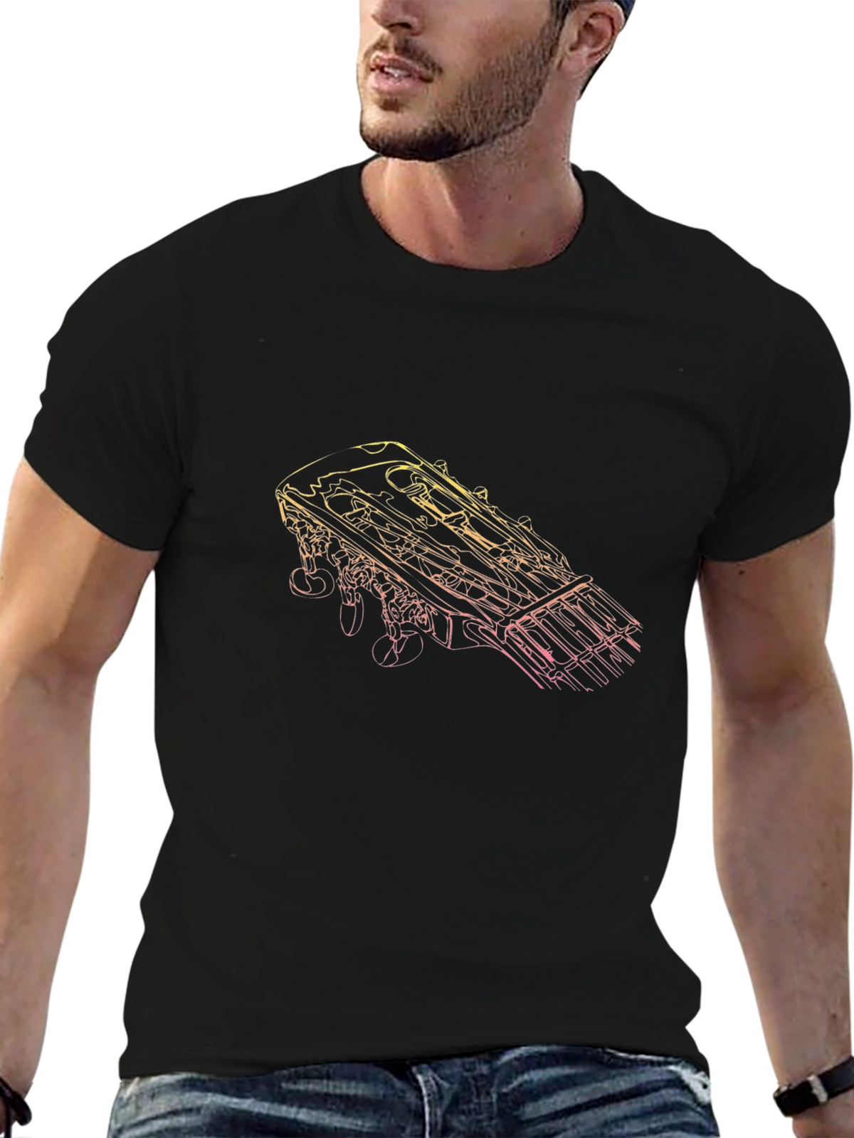Guitar Headstock Graphic Tee - Black Unisex T-Shirt