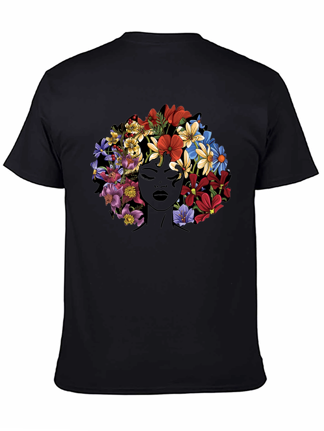 Floral Afro T-Shirt - Black Graphic Tee