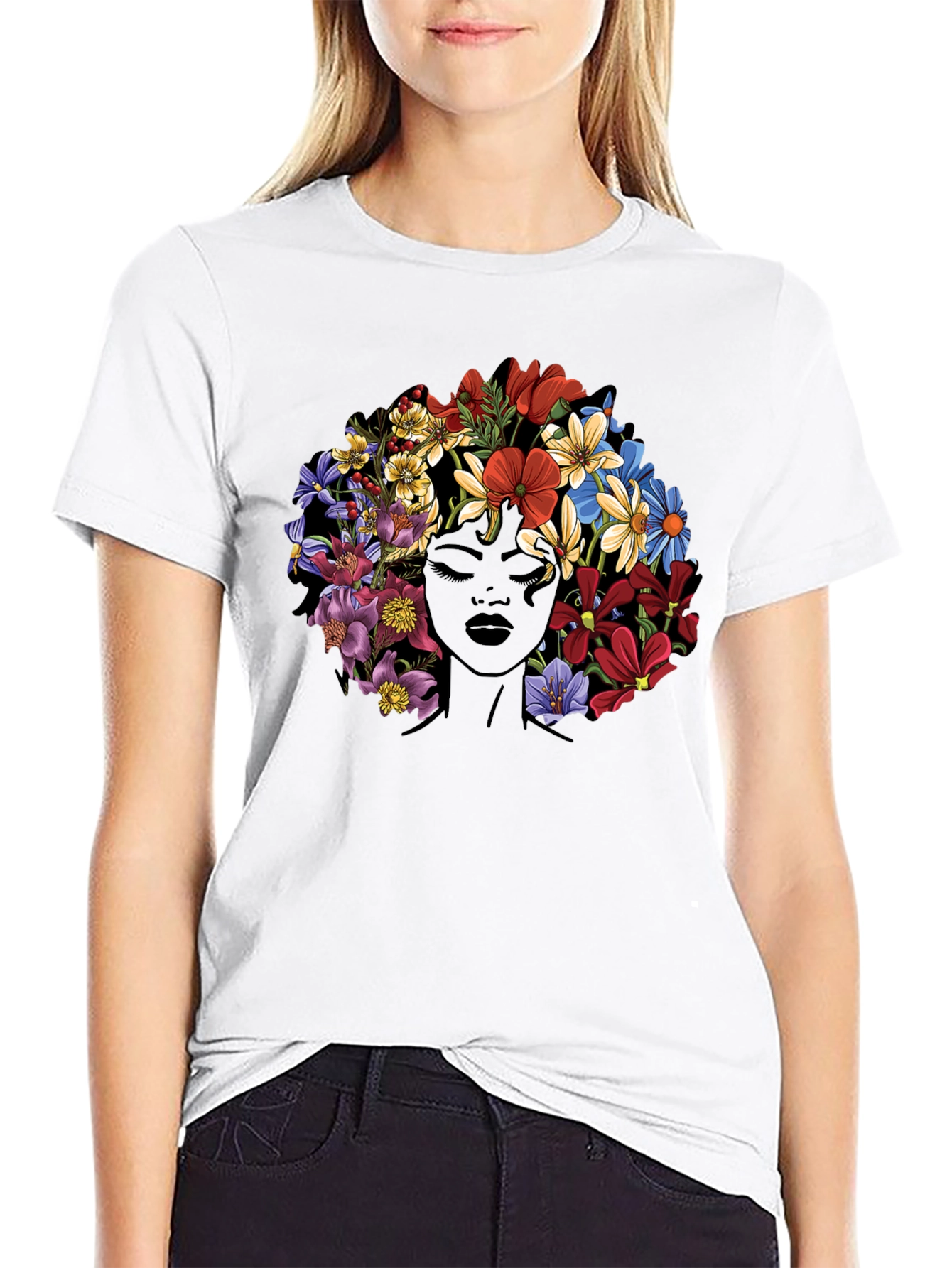 Floral Afro T-Shirt - Black Graphic Tee