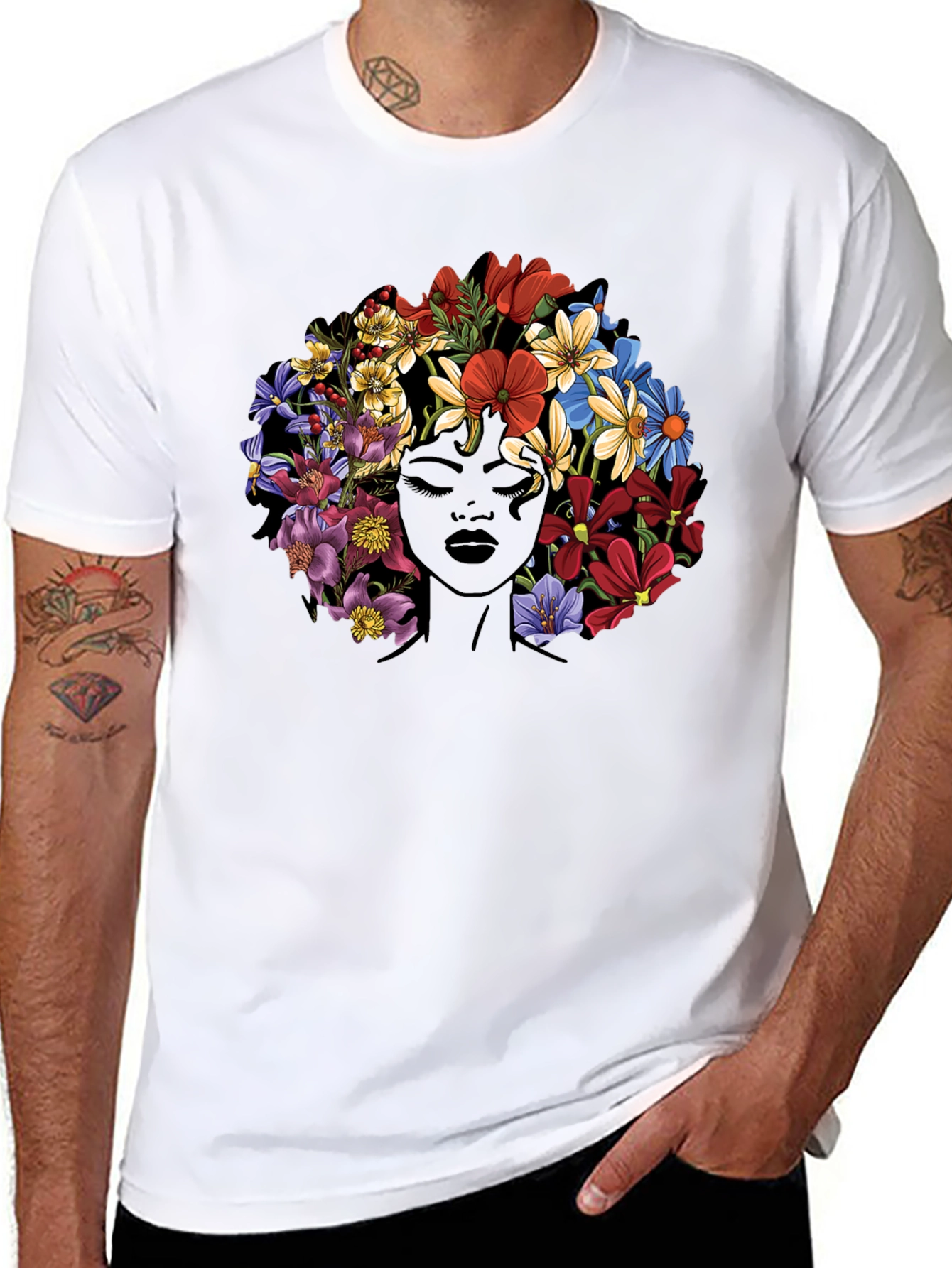 Floral Afro T-Shirt - Black Graphic Tee