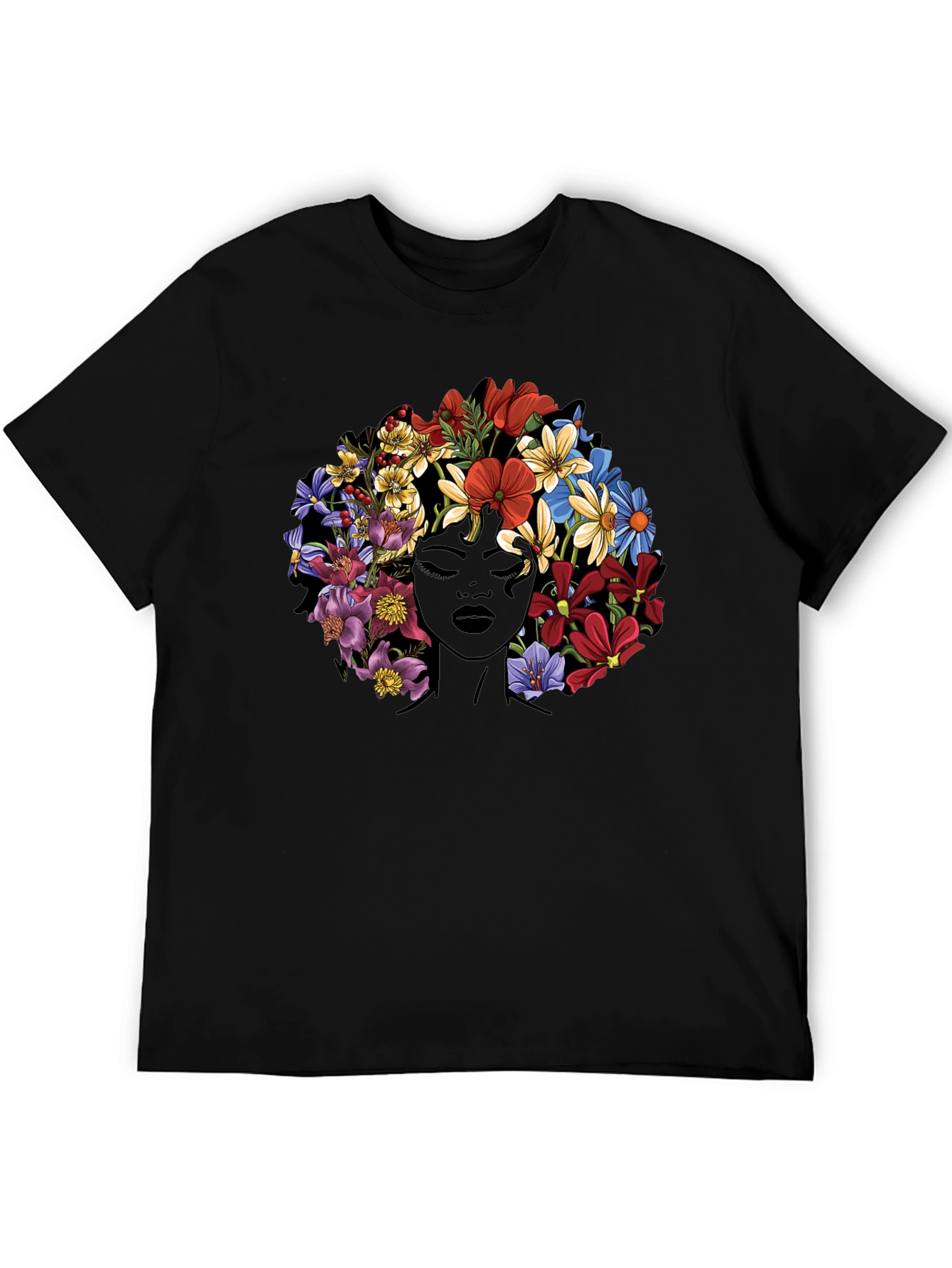 Floral Afro T-Shirt - Black Graphic Tee
