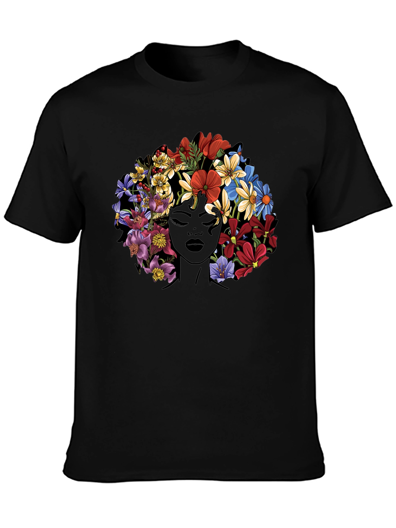 Floral Afro T-Shirt - Black Graphic Tee
