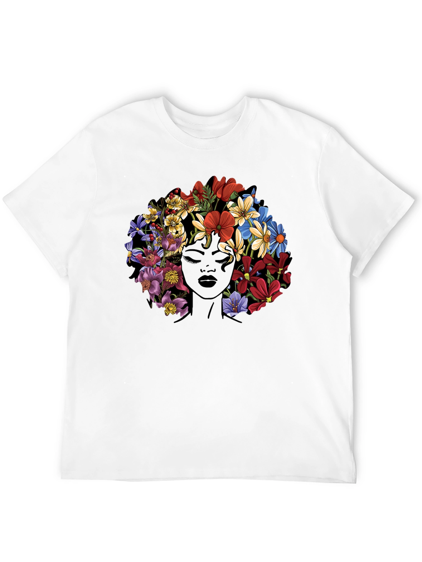 Floral Afro T-Shirt - Black Graphic Tee