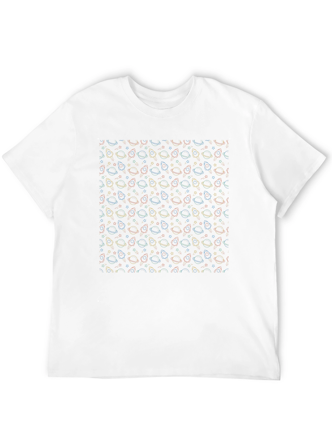 Cosmic Dreams T-Shirt - Space Pattern Black Tee