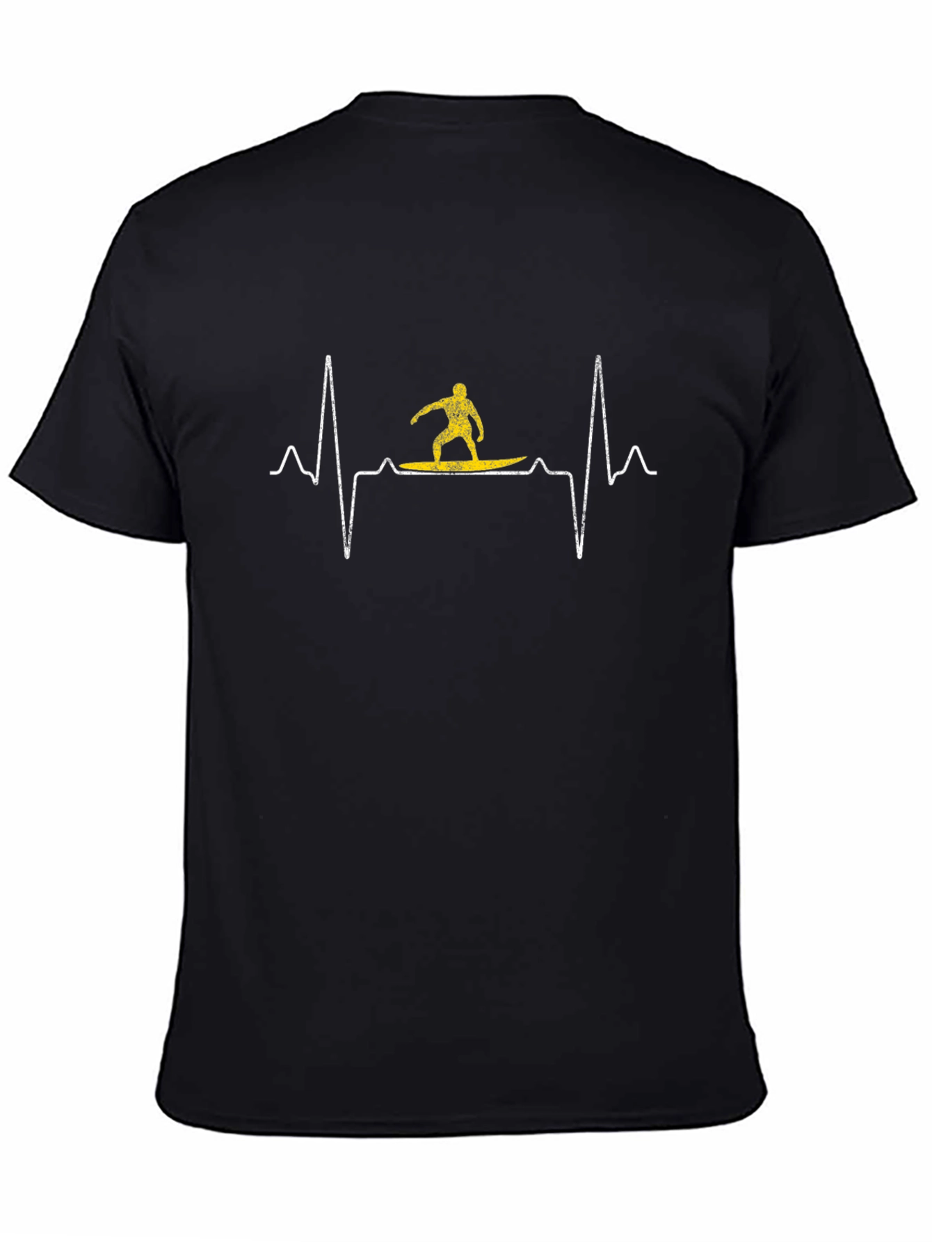 Surfer Heartbeat Graphic Tee - Black Cotton T-Shirt