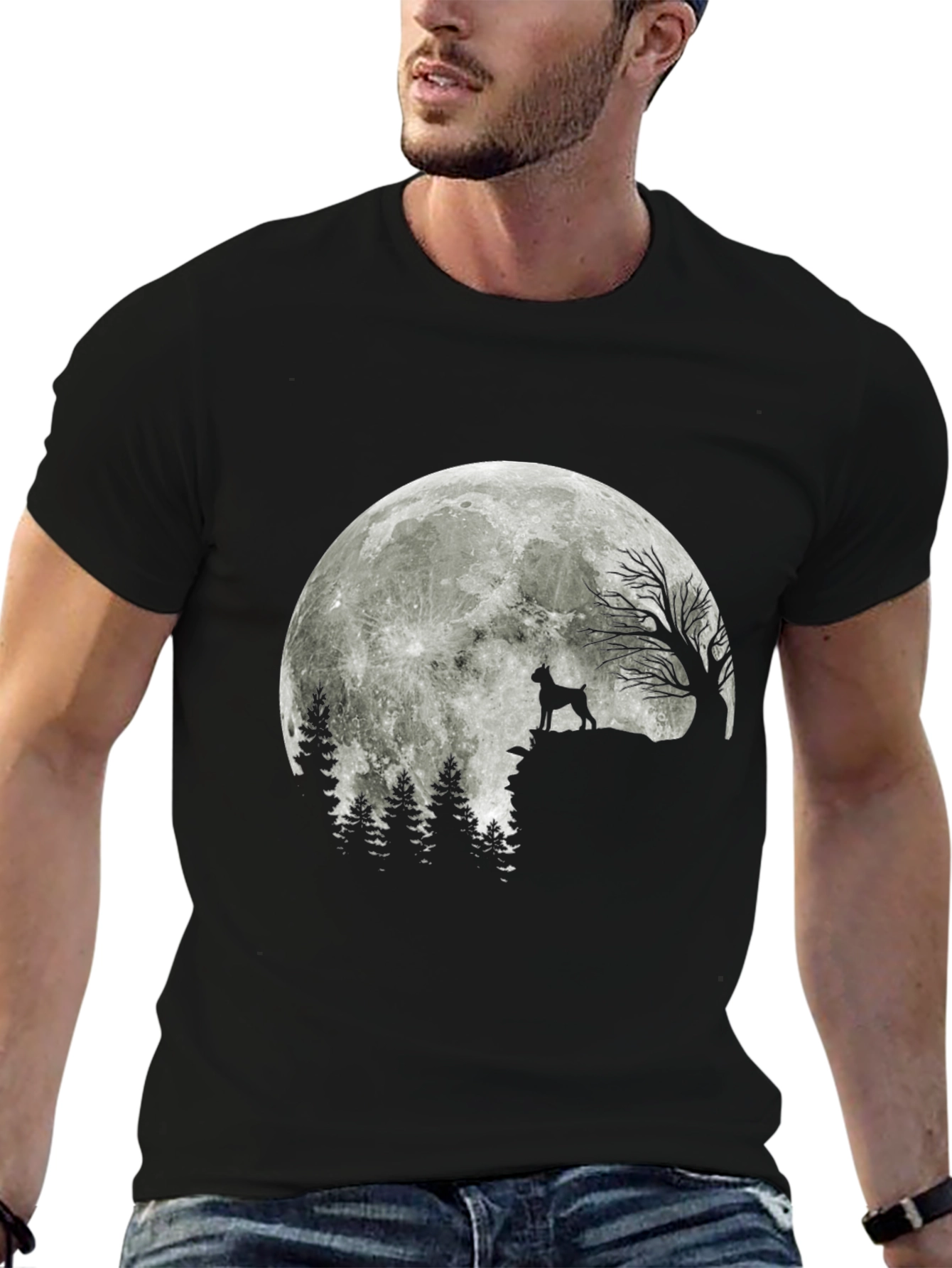 Dog Howling at Moon Graphic T-Shirt