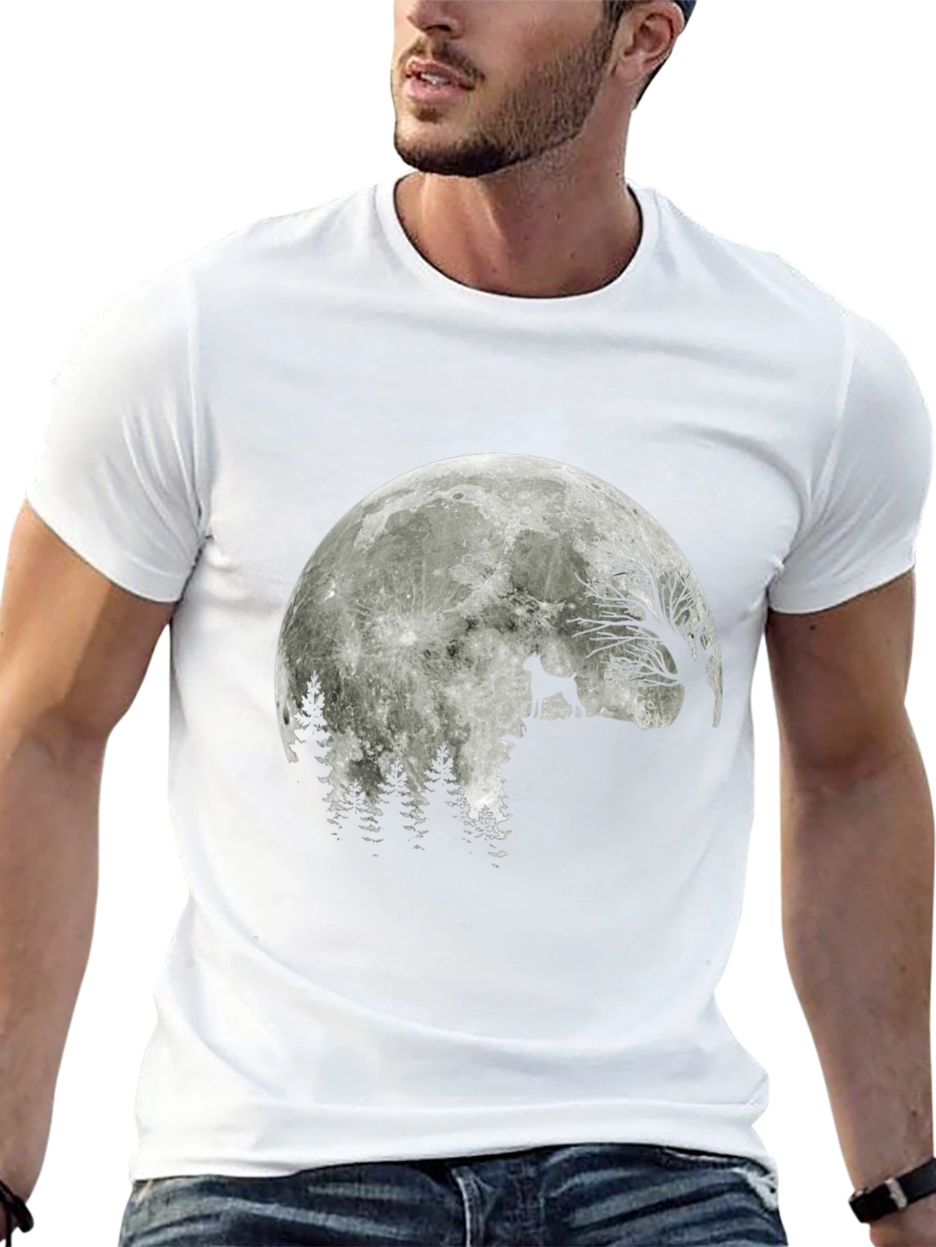 Dog Howling at Moon Graphic T-Shirt