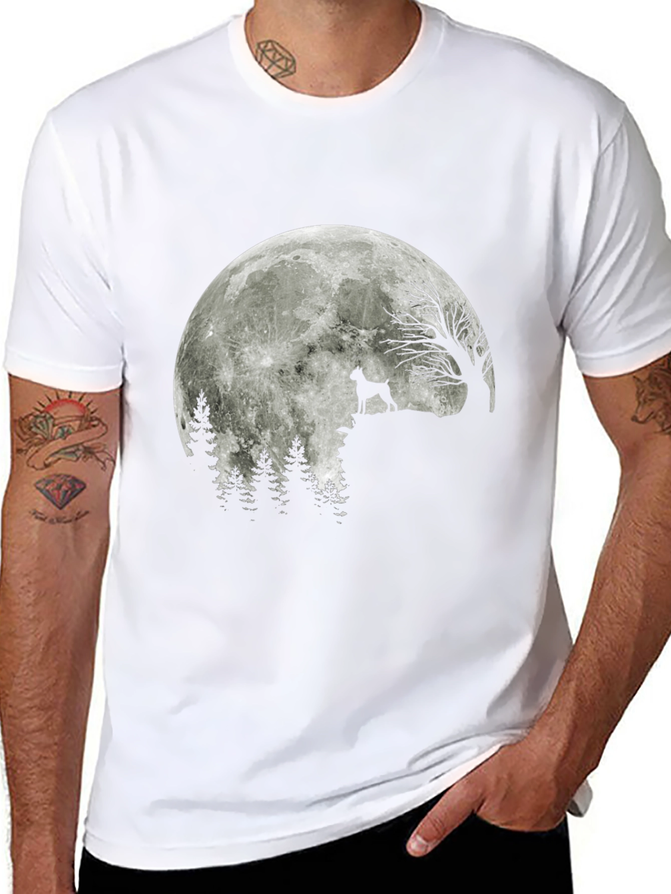 Dog Howling at Moon Graphic T-Shirt