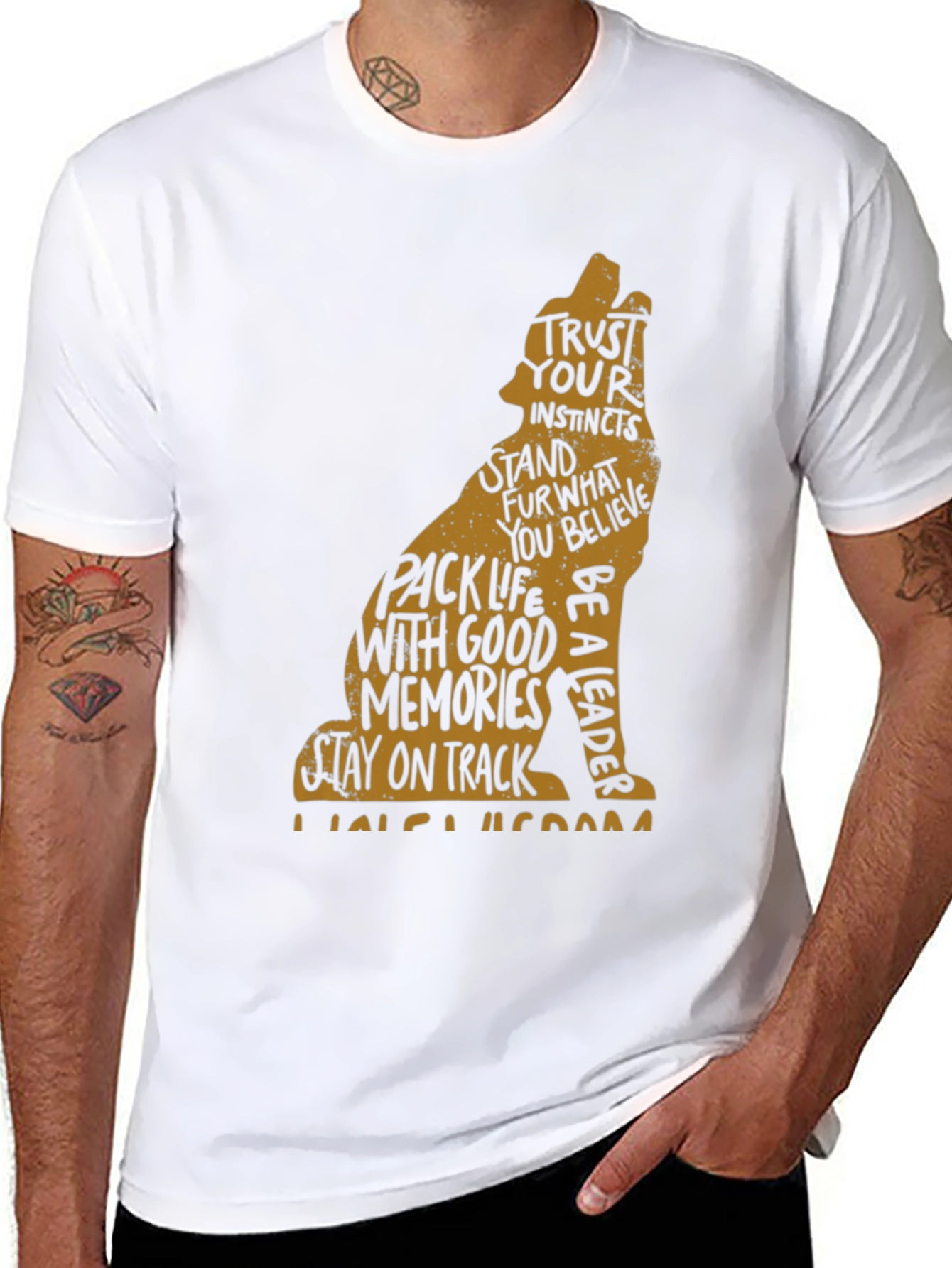 Wolf Graphic Print Crew Neck Mens T-shirt