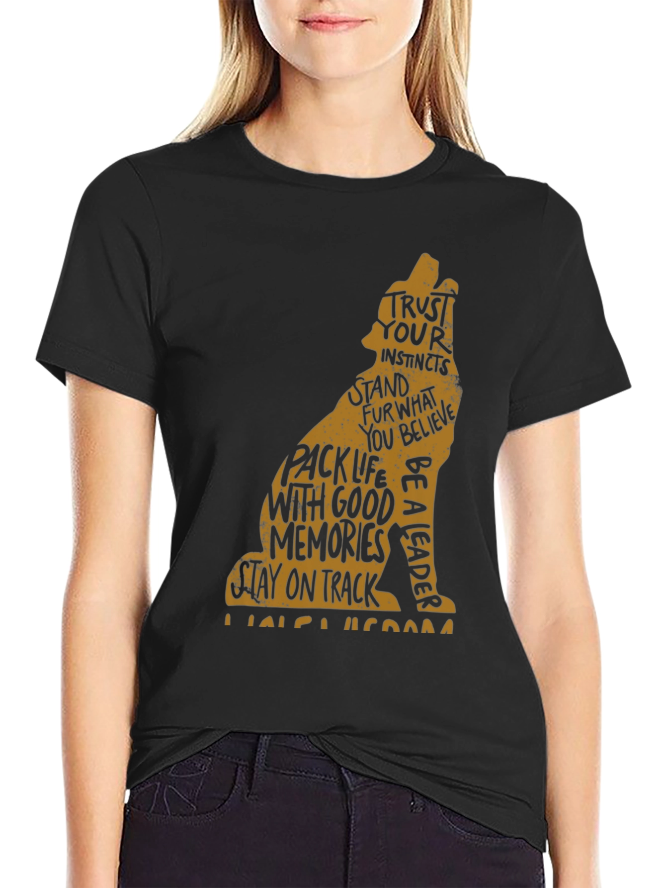 Wolf Graphic Print Crew Neck Mens T-shirt