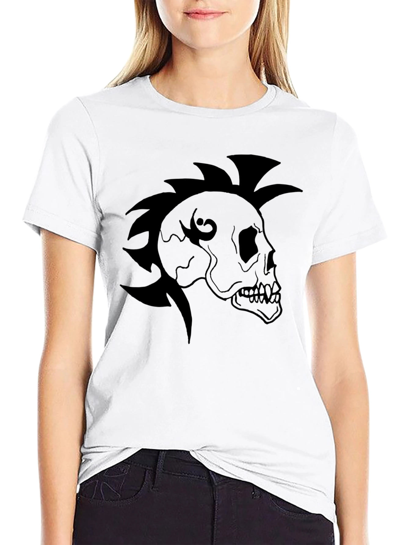 Skull Mohawk Graphic Tee - Black T-Shirt