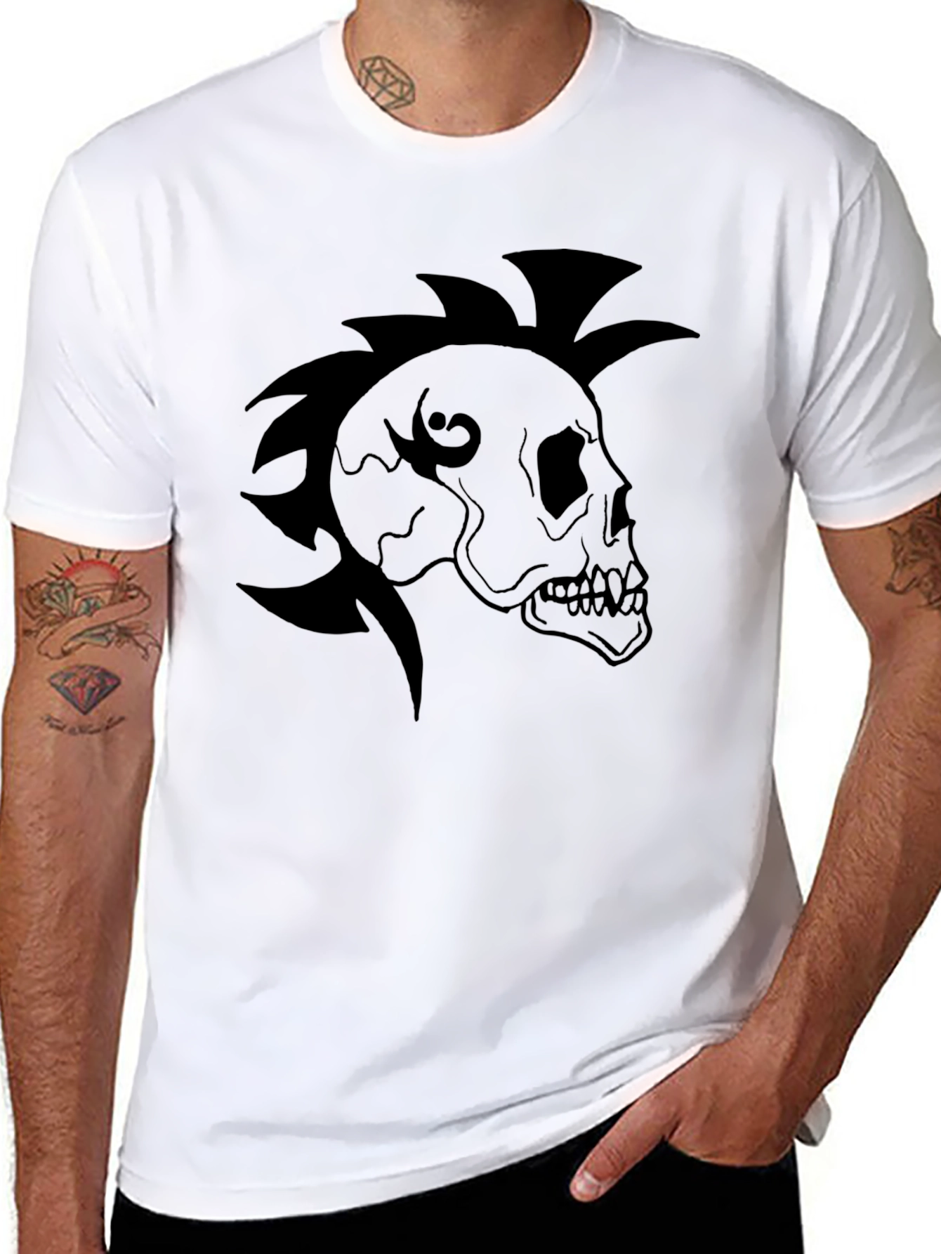 Skull Mohawk Graphic Tee - Black T-Shirt