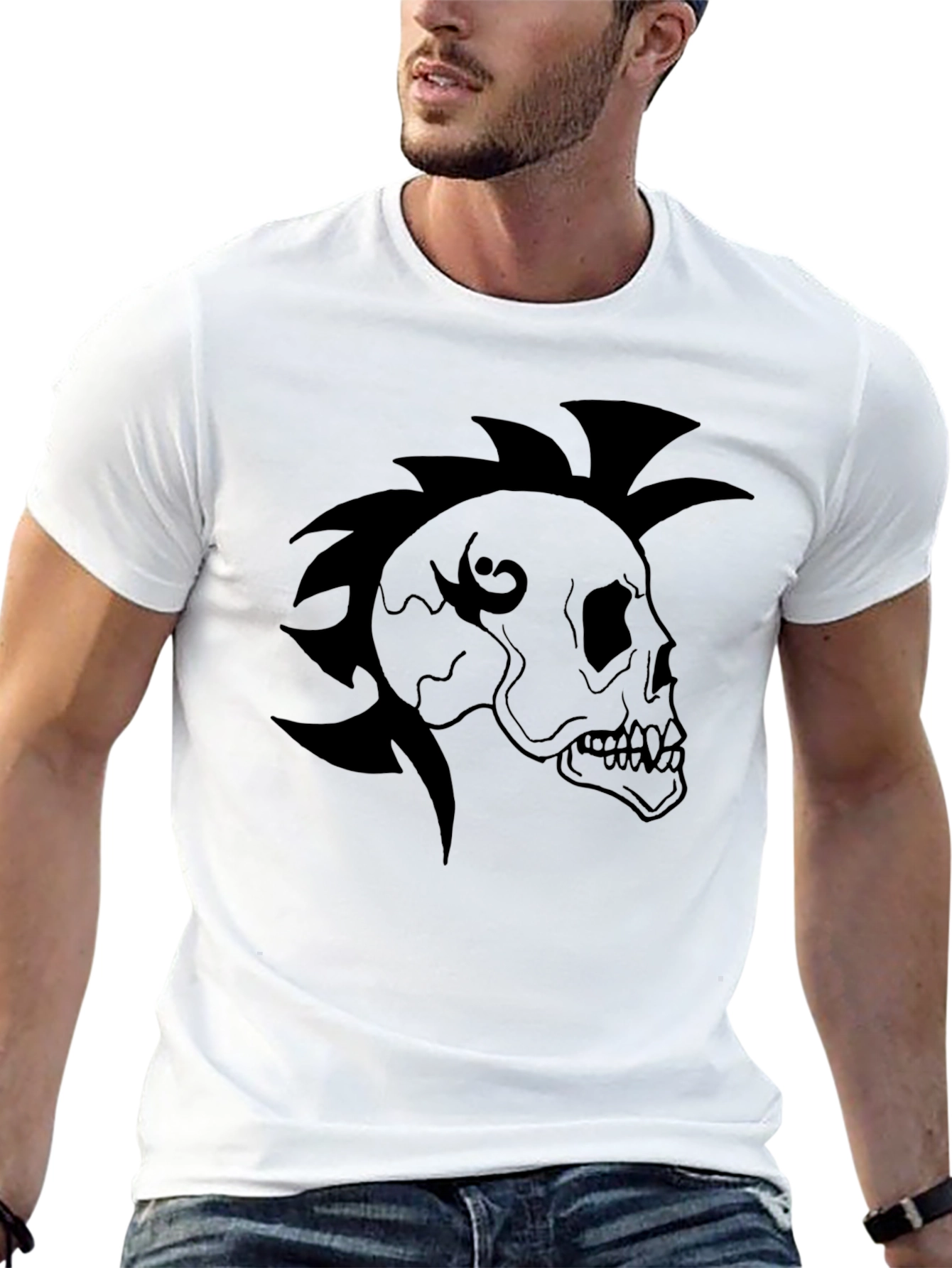 Skull Mohawk Graphic Tee - Black T-Shirt