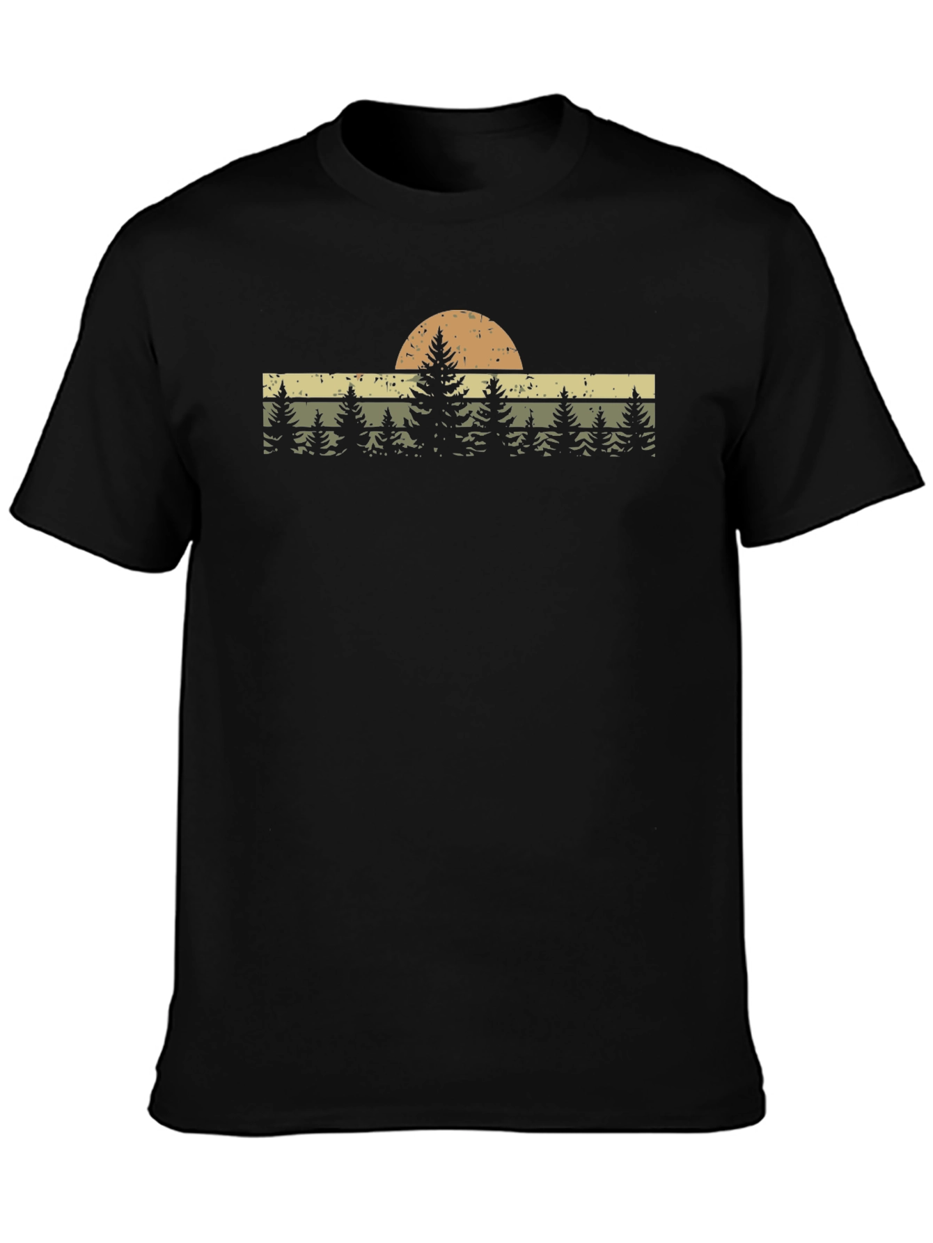 Retro Forest Sunset Graphic Tee - Black