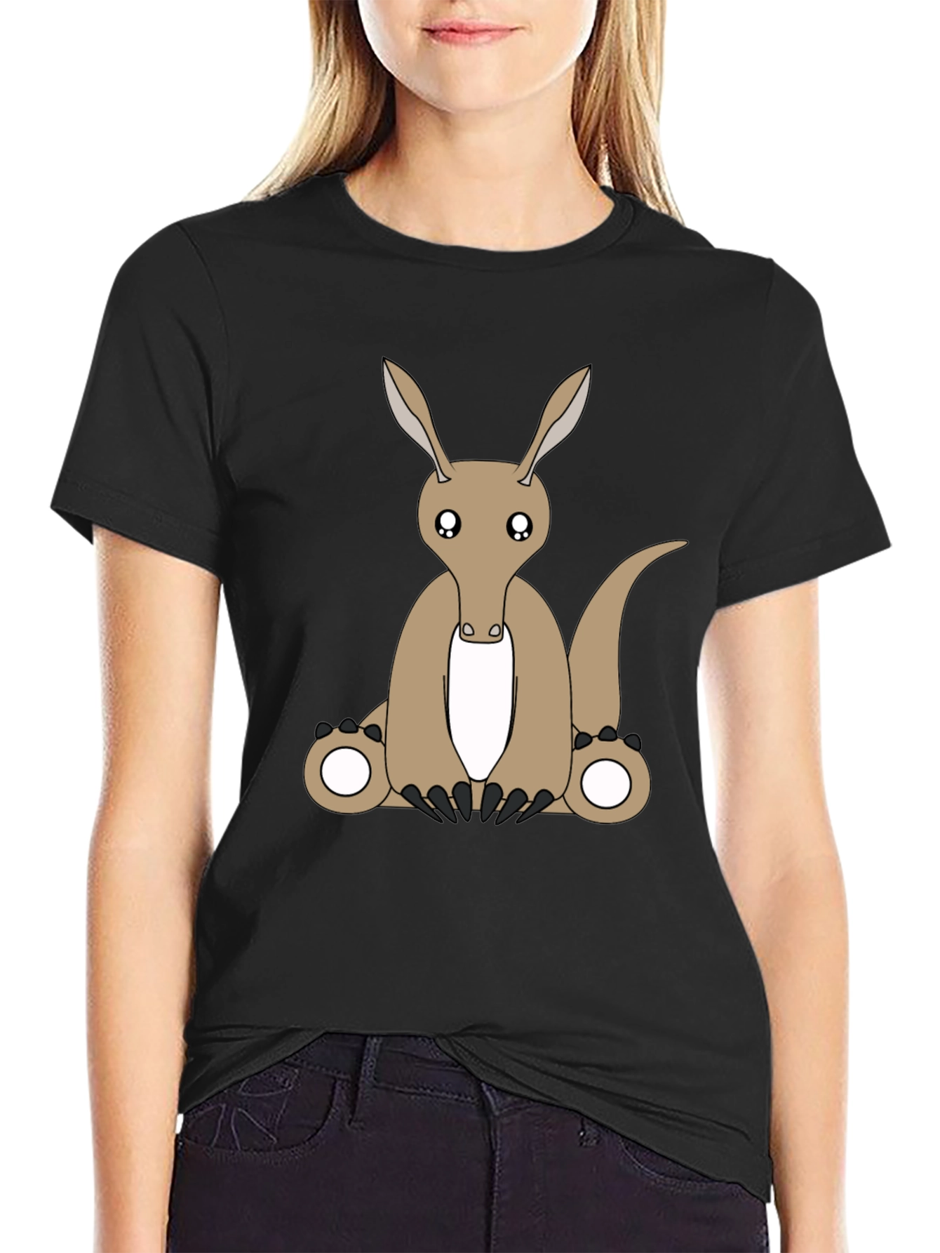 Cute Aardvark Cartoon Black T-Shirt