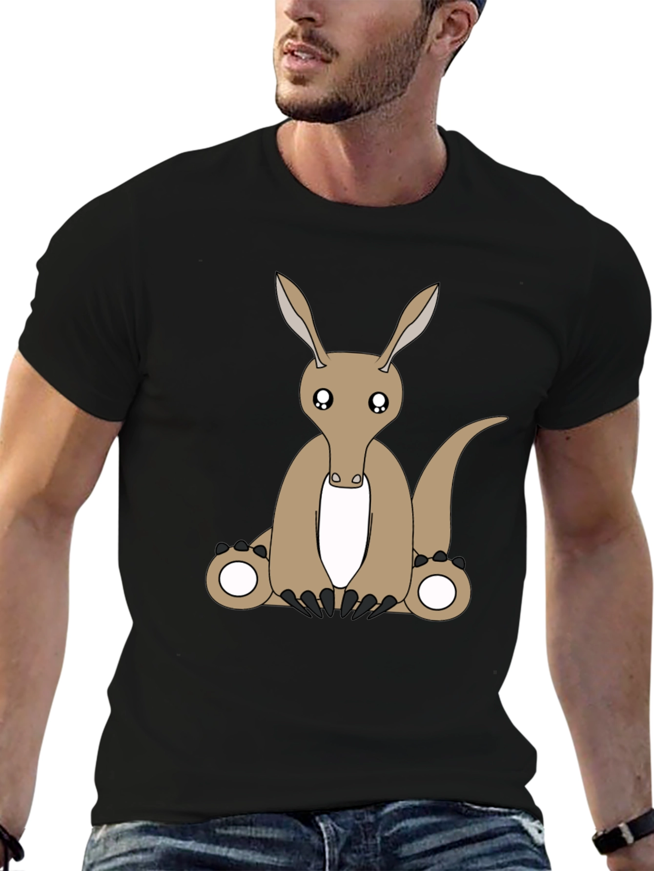 Cute Aardvark Cartoon Black T-Shirt