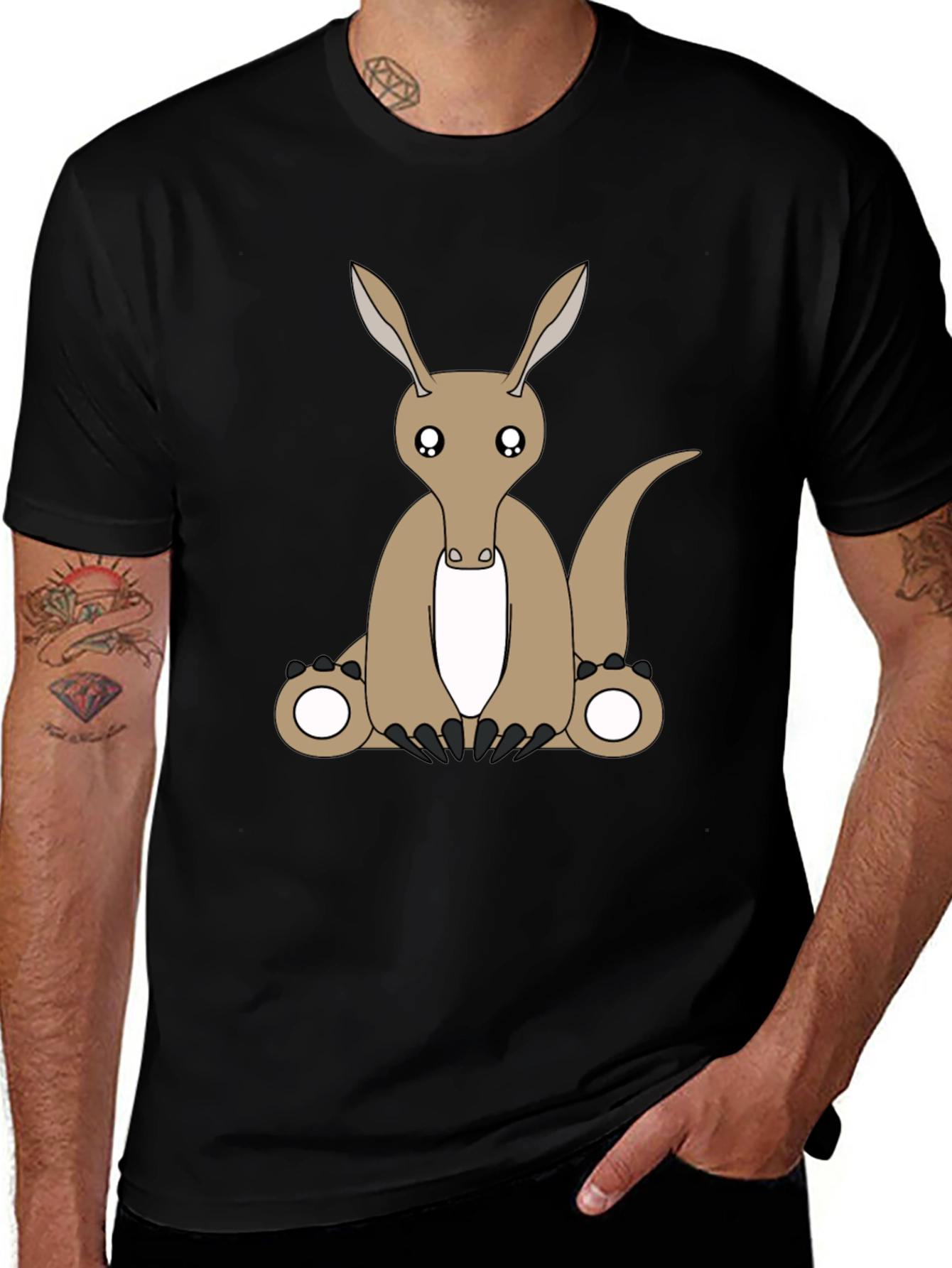 Cute Aardvark Cartoon Black T-Shirt