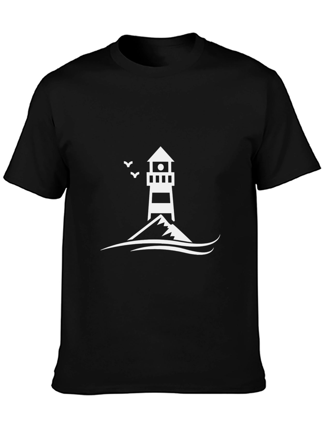 Lighthouse Graphic Tee - Black Cotton Casual Shirt