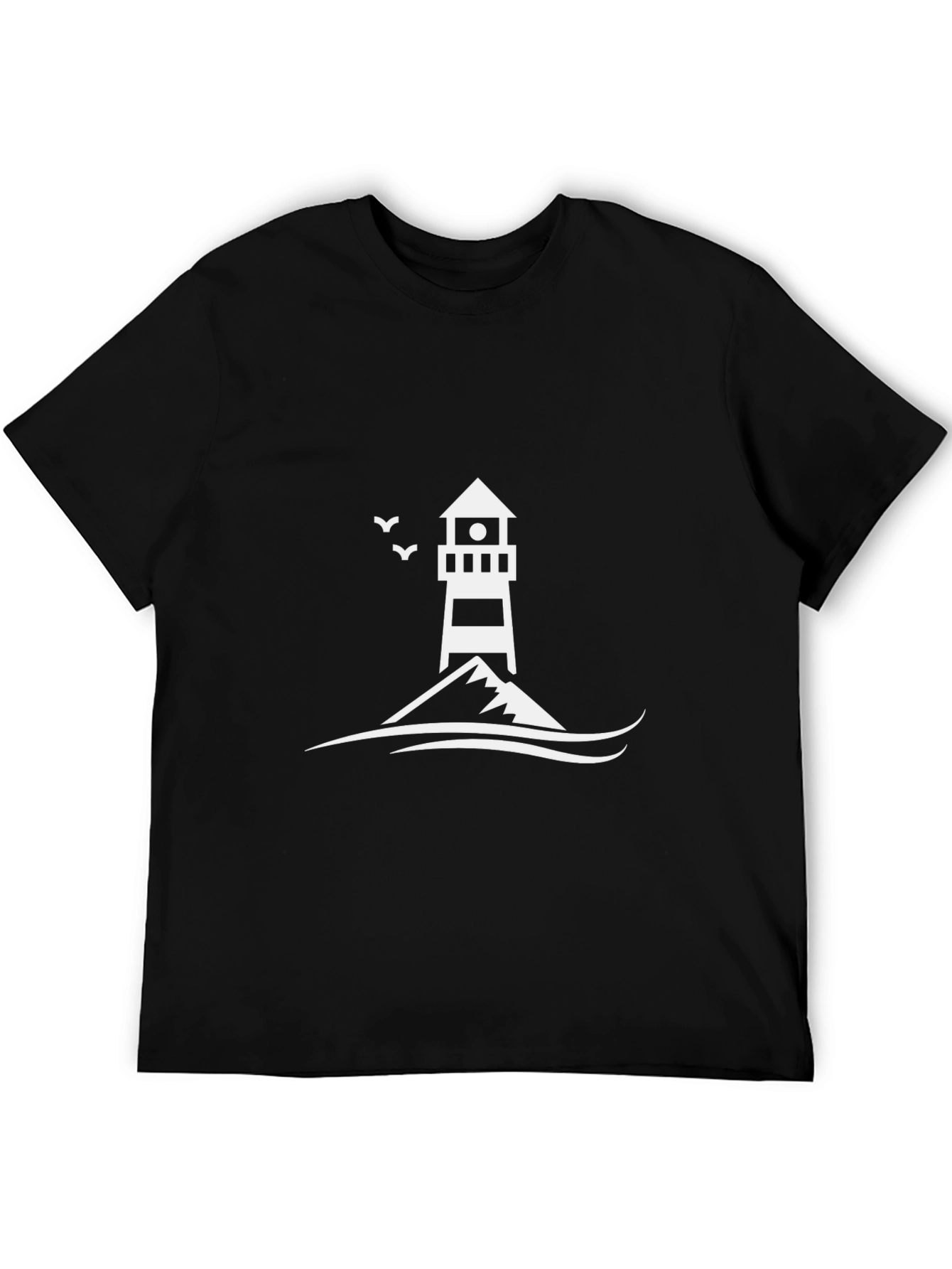 Lighthouse Graphic Tee - Black Cotton Casual Shirt
