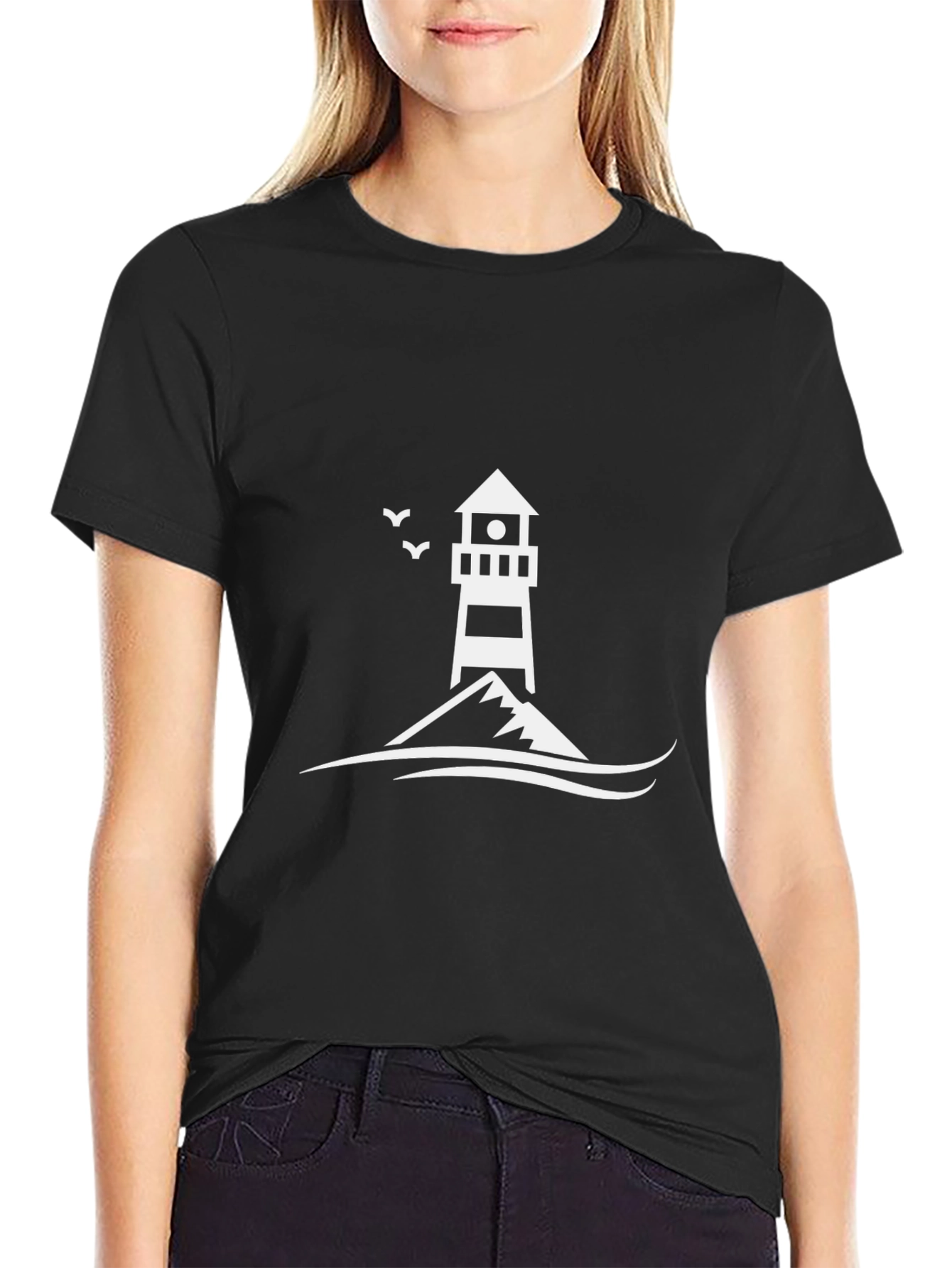 Lighthouse Graphic Tee - Black Cotton Casual Shirt