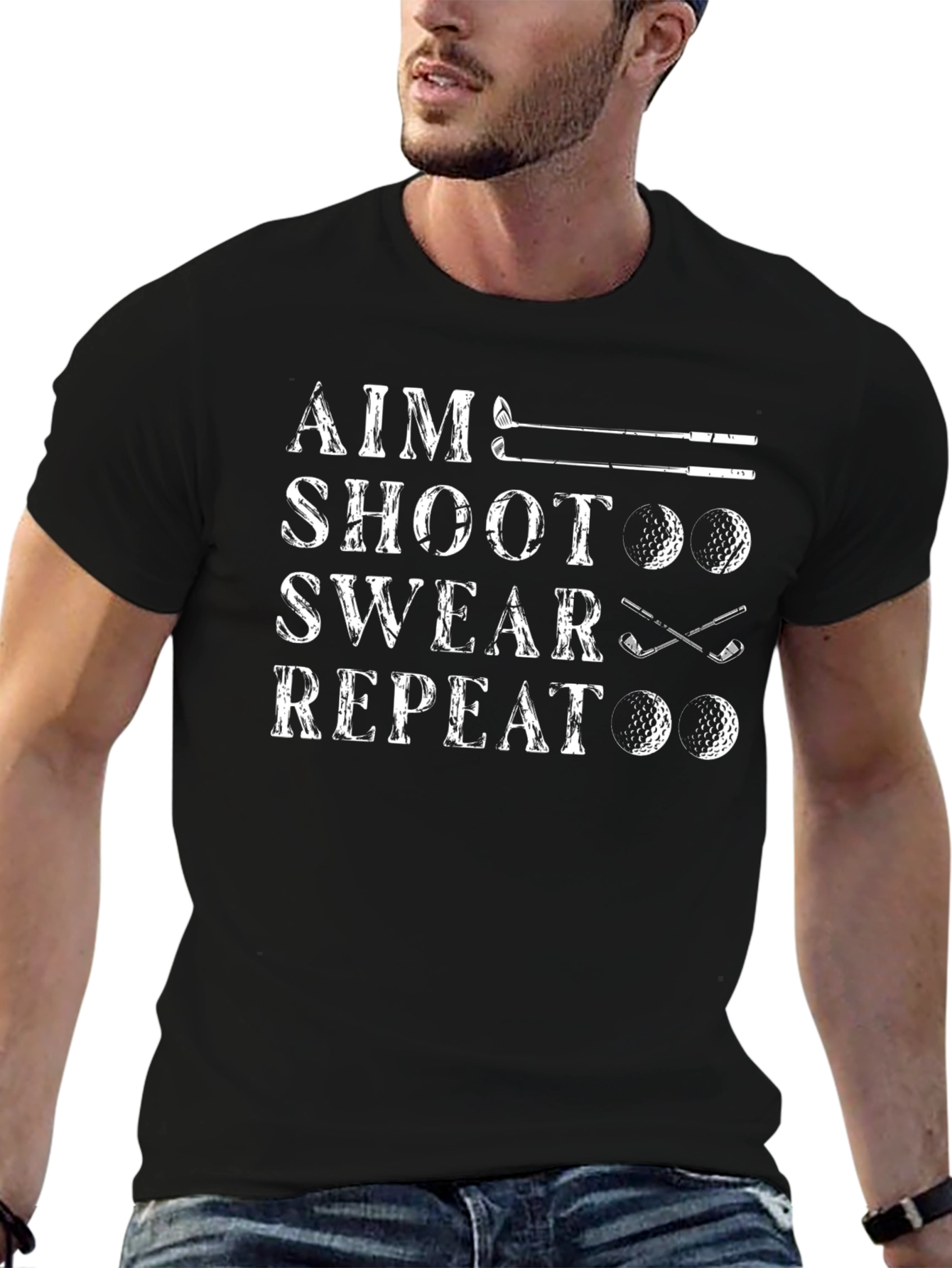 Aim Shoot Swear Repeat - Golf T-Shirt