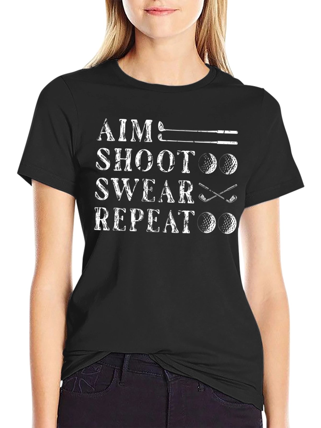 Aim Shoot Swear Repeat - Golf T-Shirt