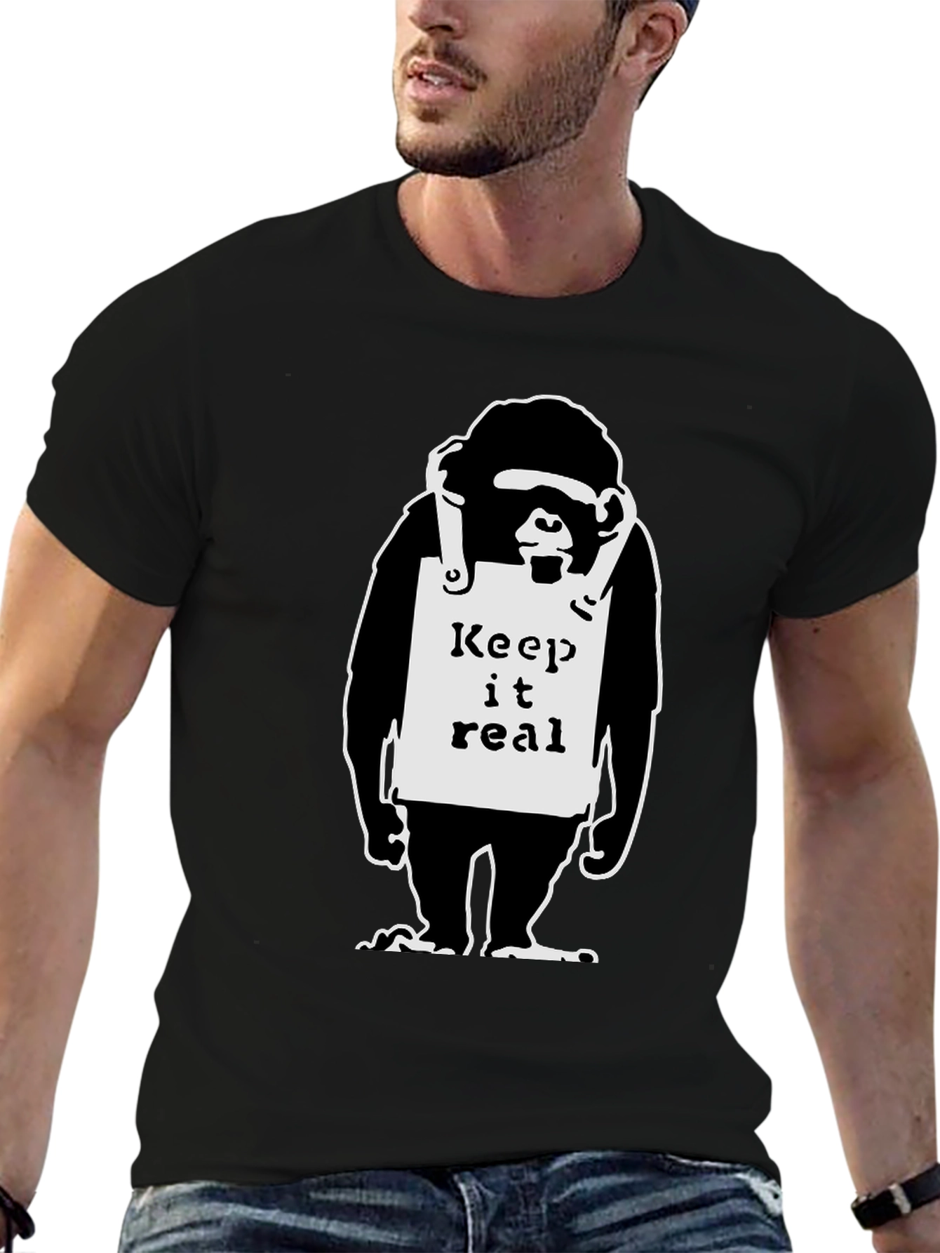 Keep it Real Monkey Graphic Black T-Shirt