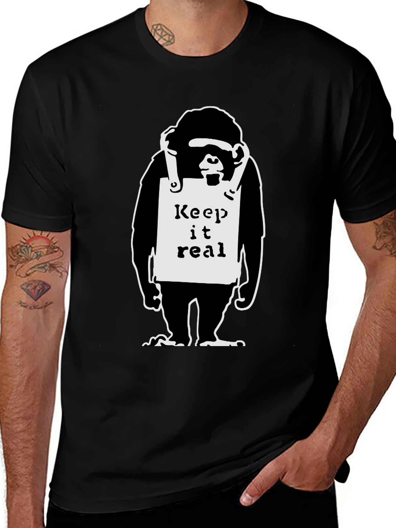 Keep it Real Monkey Graphic Black T-Shirt