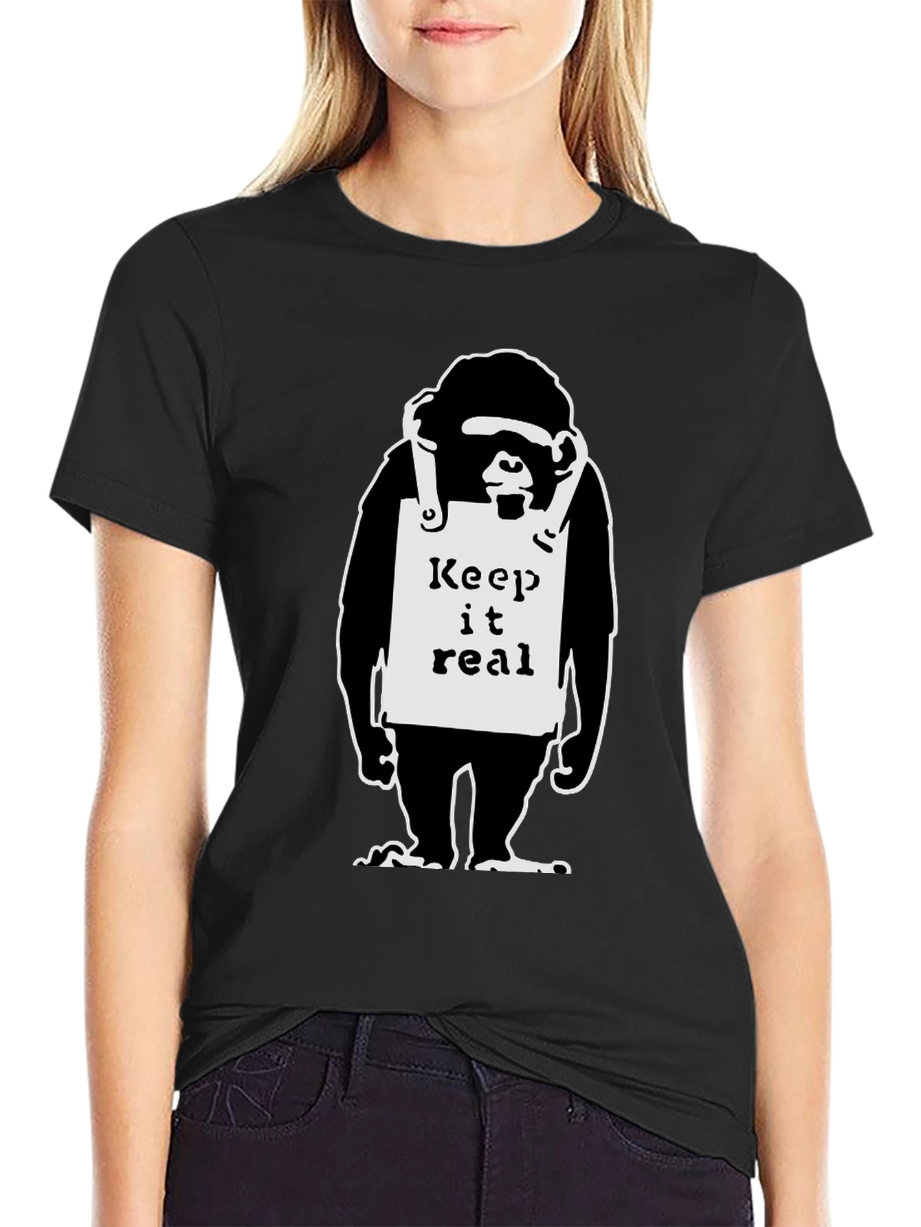 Keep it Real Monkey Graphic Black T-Shirt