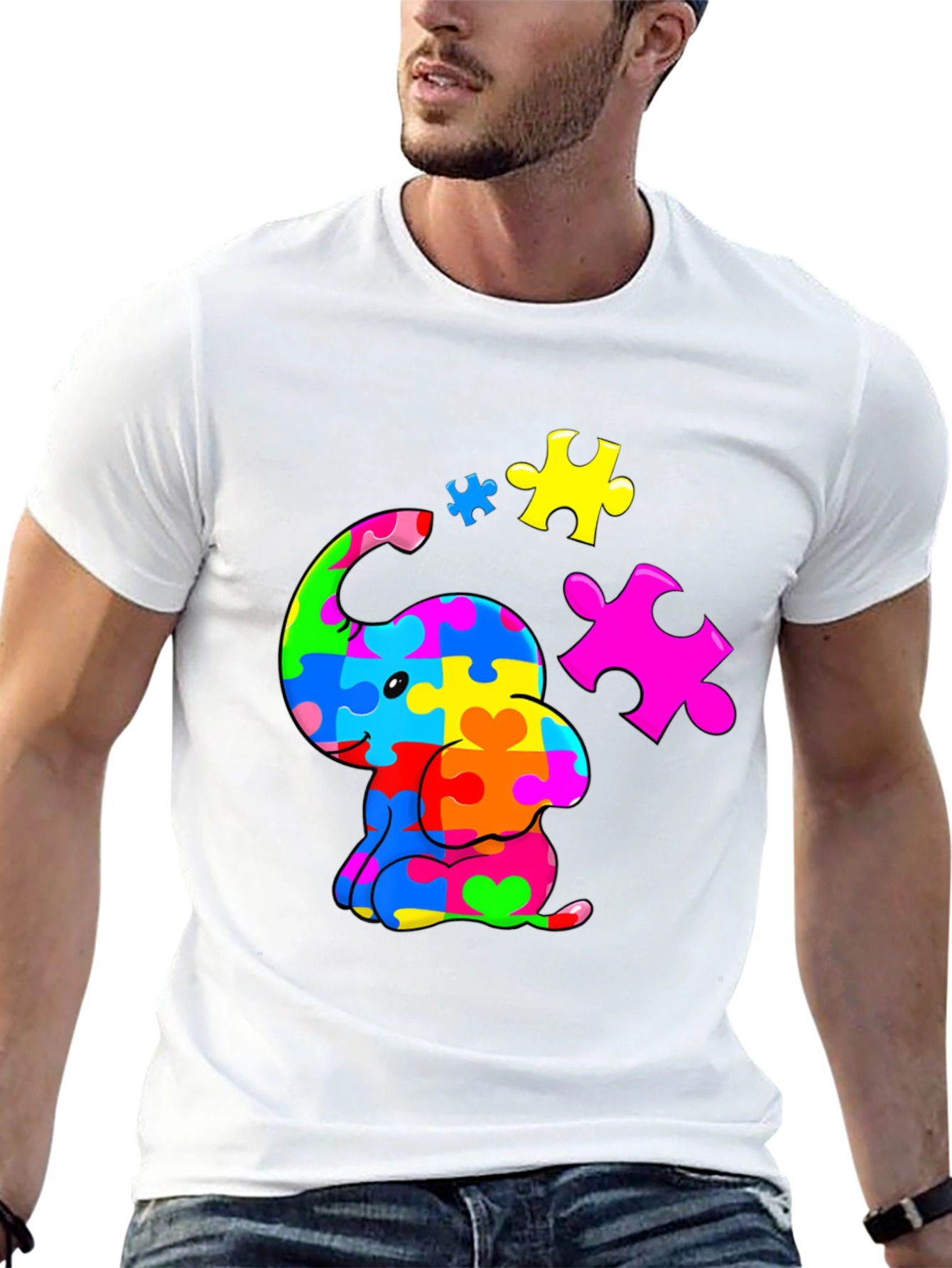 Autism Awareness Puzzle Elephant Graphic Tee