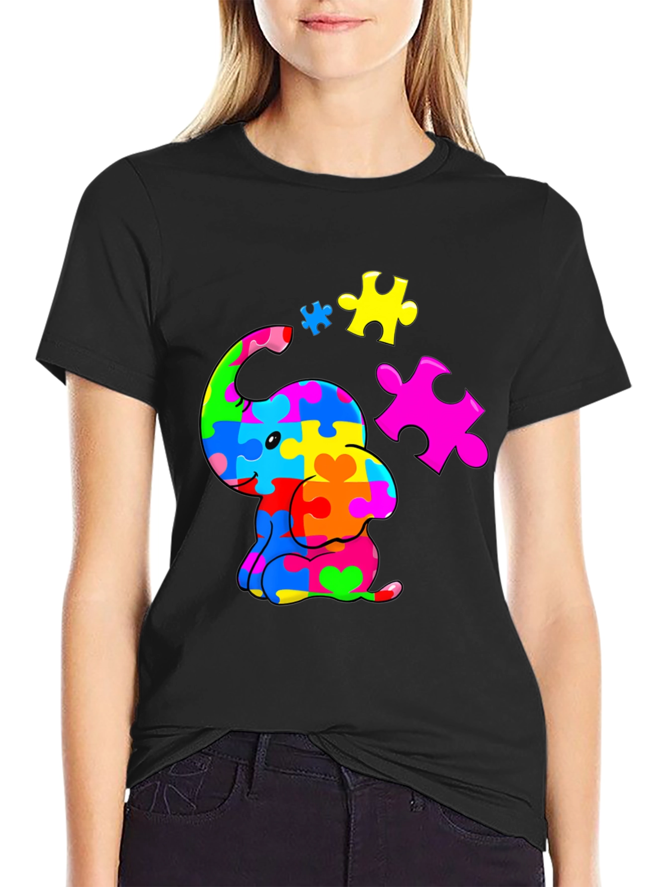 Autism Awareness Puzzle Elephant Graphic Tee
