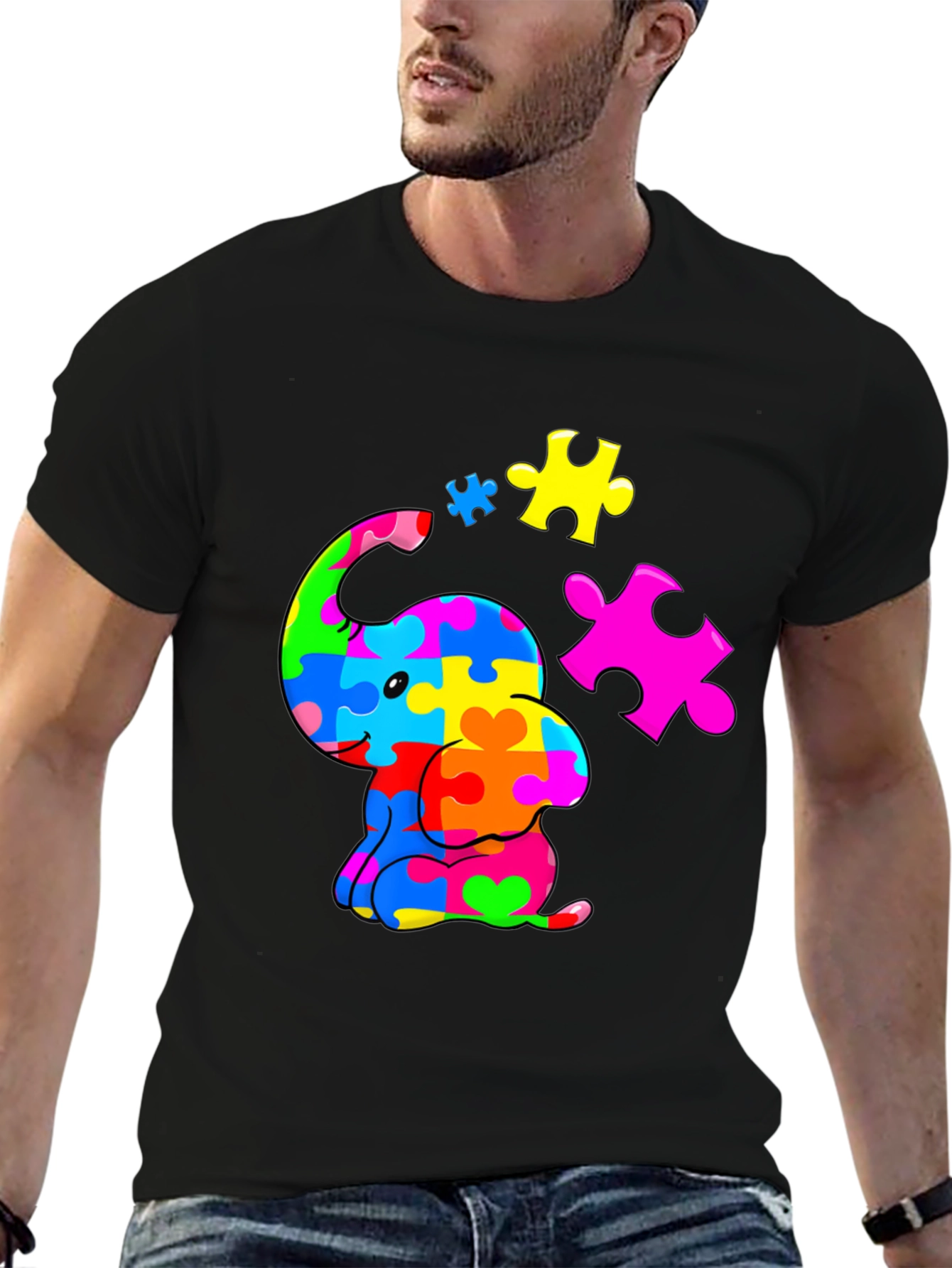 Autism Awareness Puzzle Elephant Graphic Tee