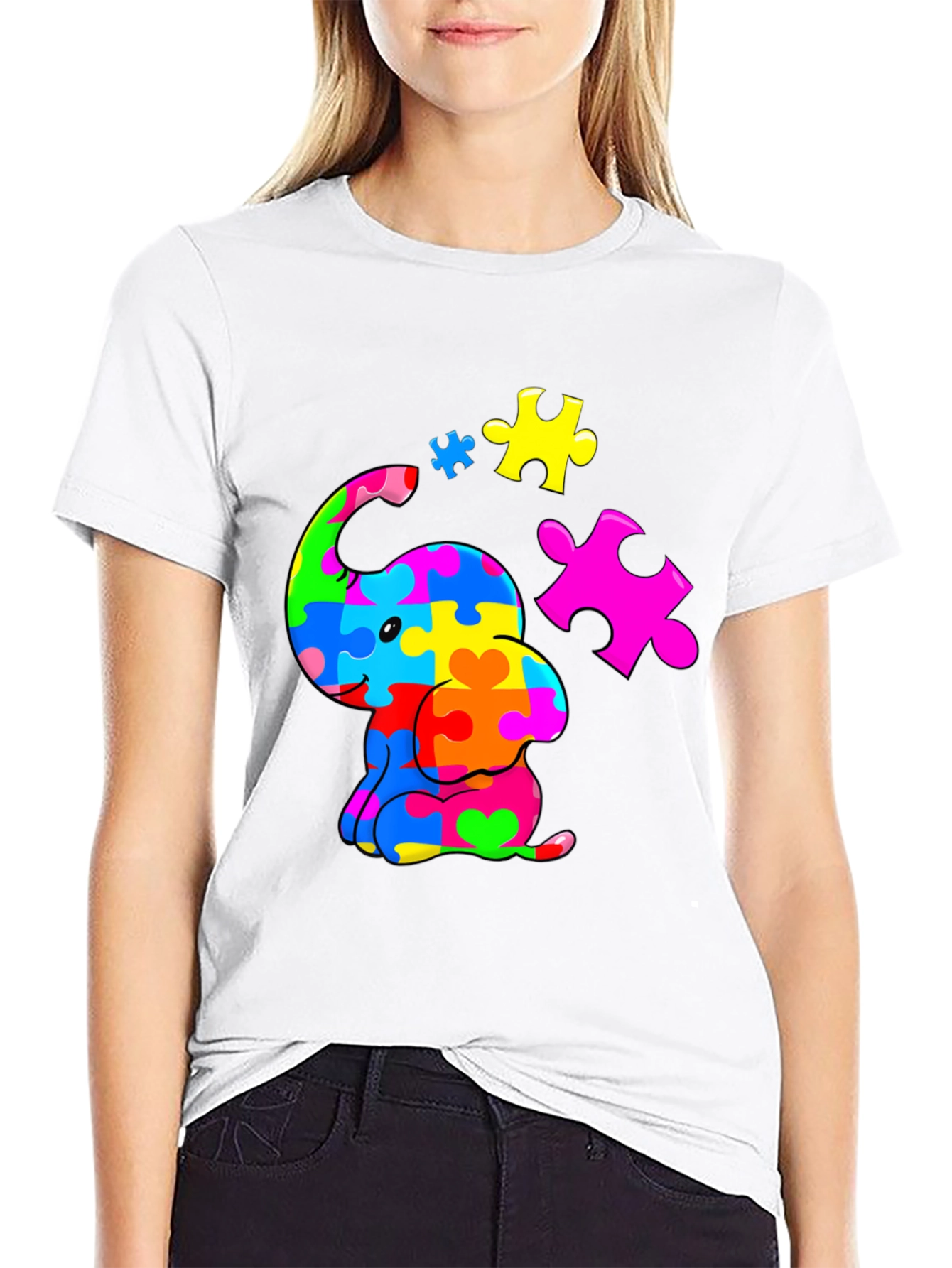 Autism Awareness Puzzle Elephant Graphic Tee