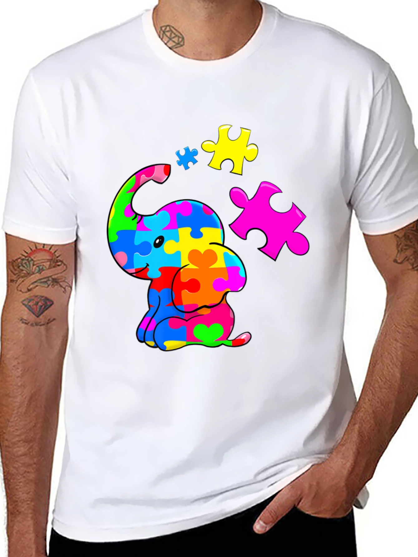 Autism Awareness Puzzle Elephant Graphic Tee