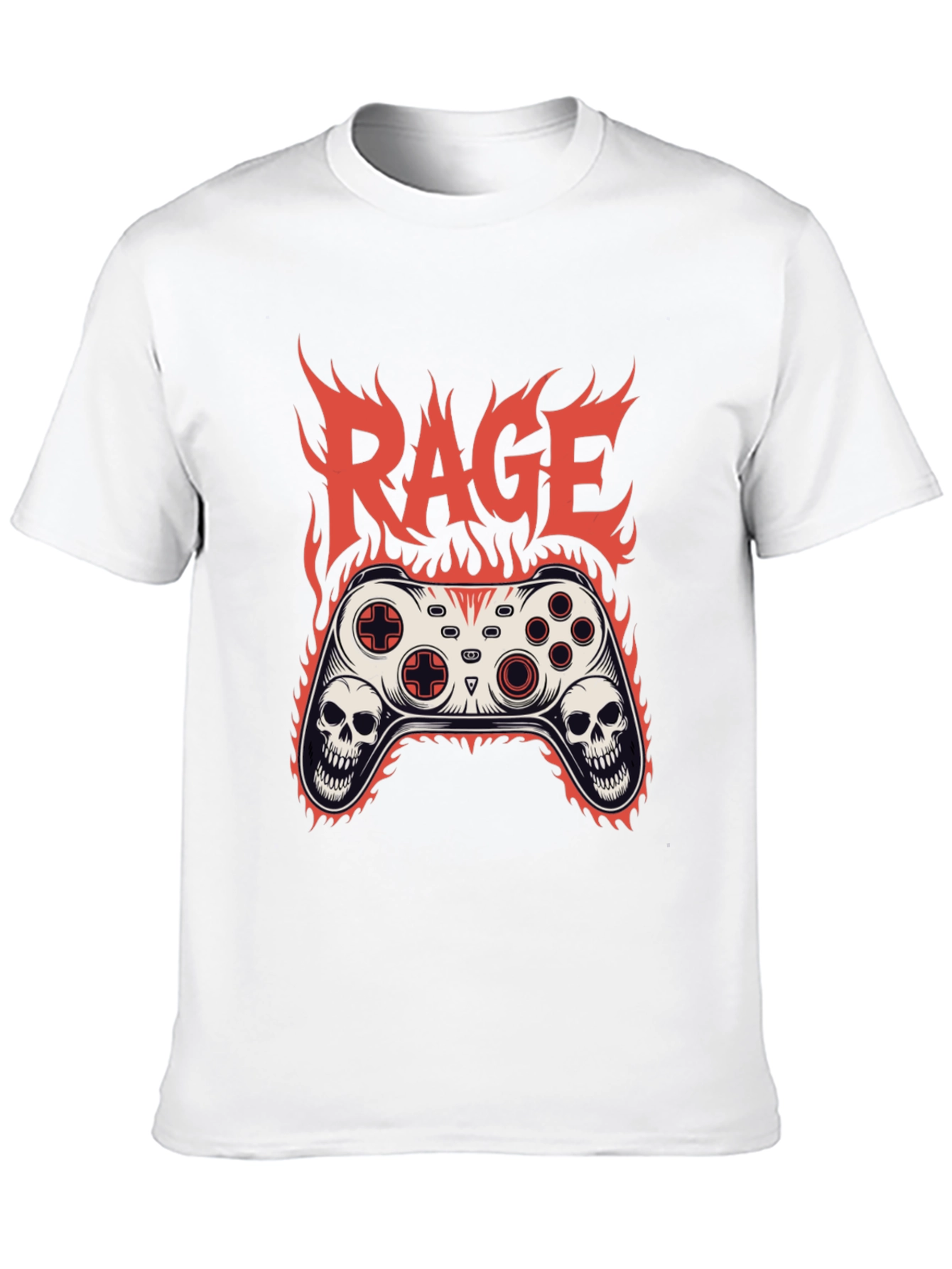 Rage Game Controller Skull Flames Graphic T-Shirt