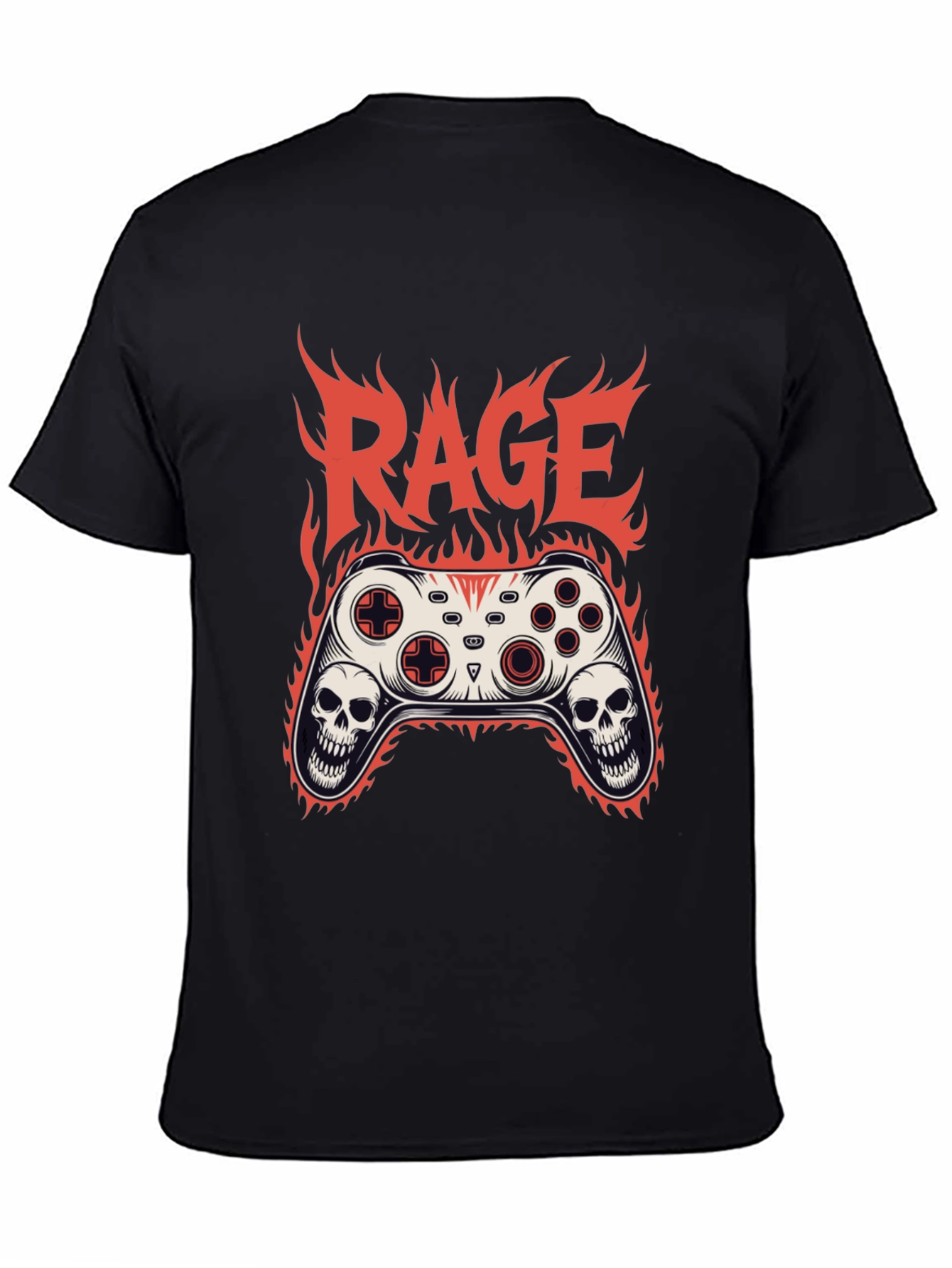 Rage Game Controller Skull Flames Graphic T-Shirt