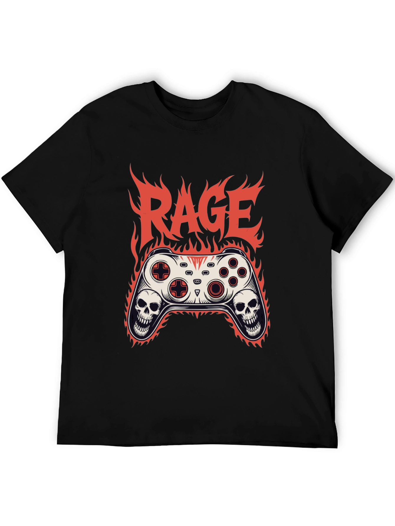 Rage Game Controller Skull Flames Graphic T-Shirt