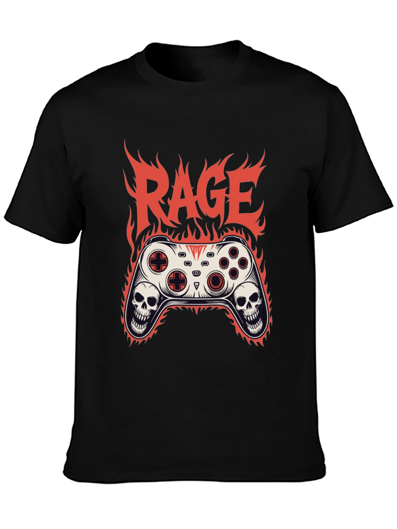 Rage Game Controller Skull Flames Graphic T-Shirt