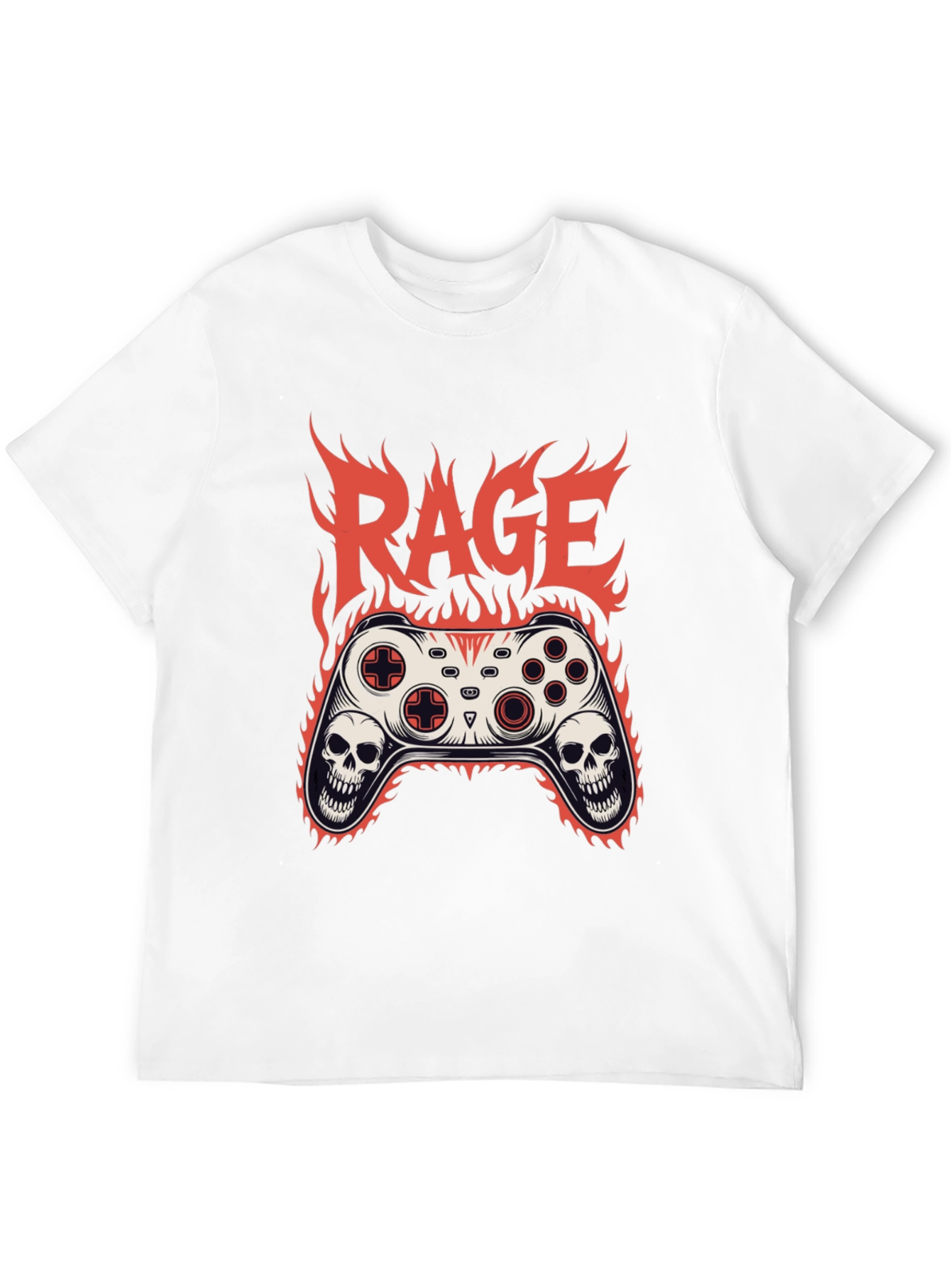 Rage Game Controller Skull Flames Graphic T-Shirt