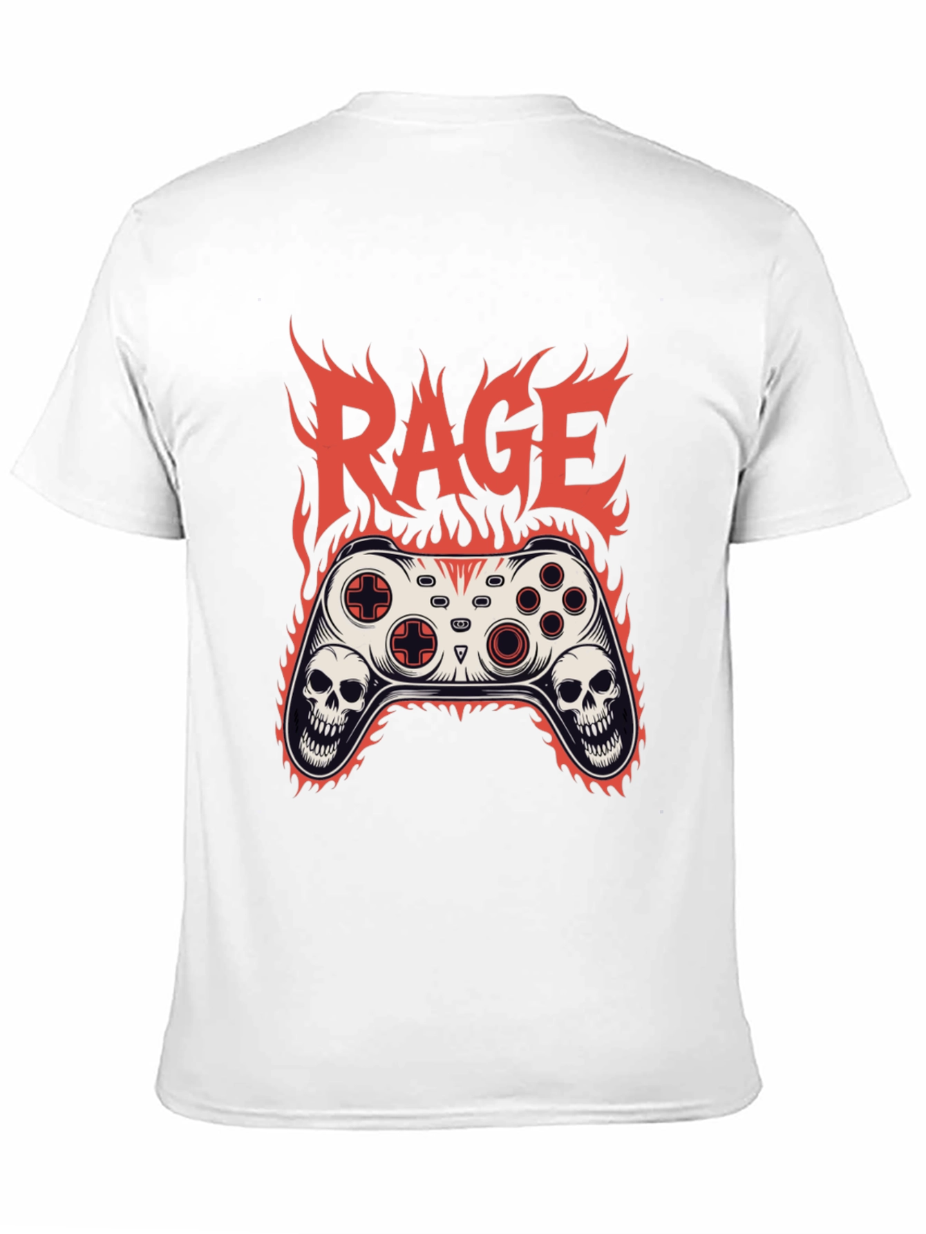 Rage Game Controller Skull Flames Graphic T-Shirt