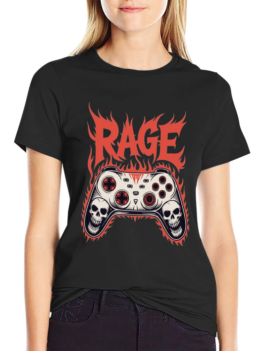Rage Game Controller Skull Flames Graphic T-Shirt